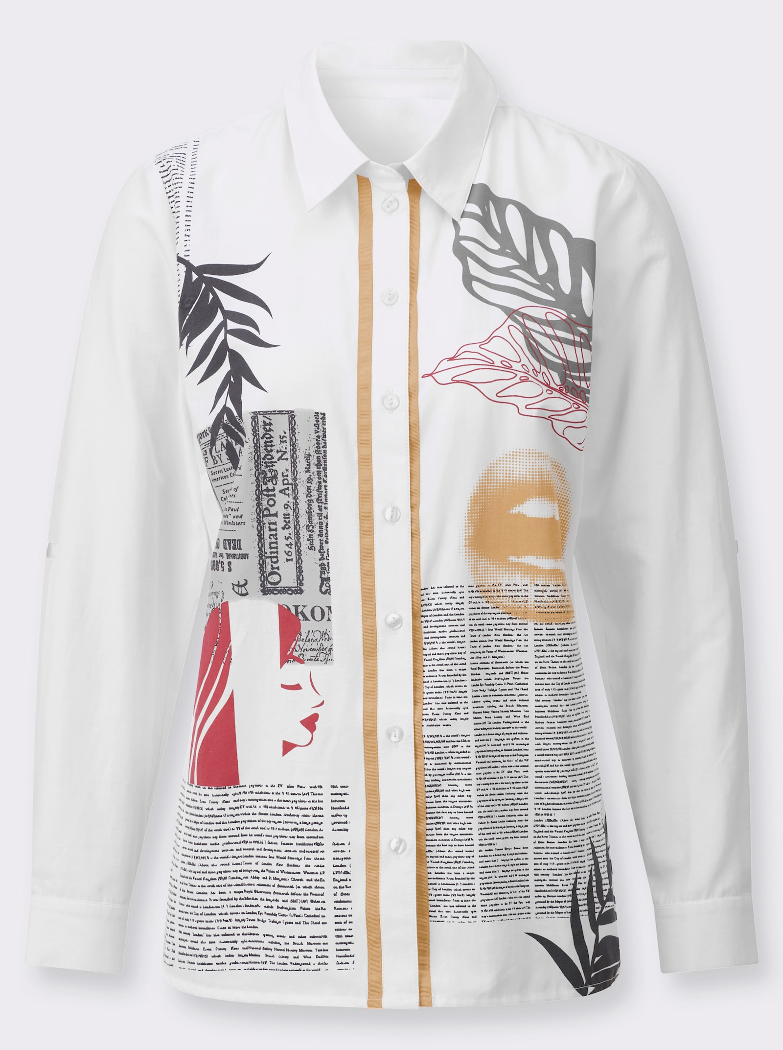 Hemdbluse mit Druck-Mustermix - weiß-bedruckt