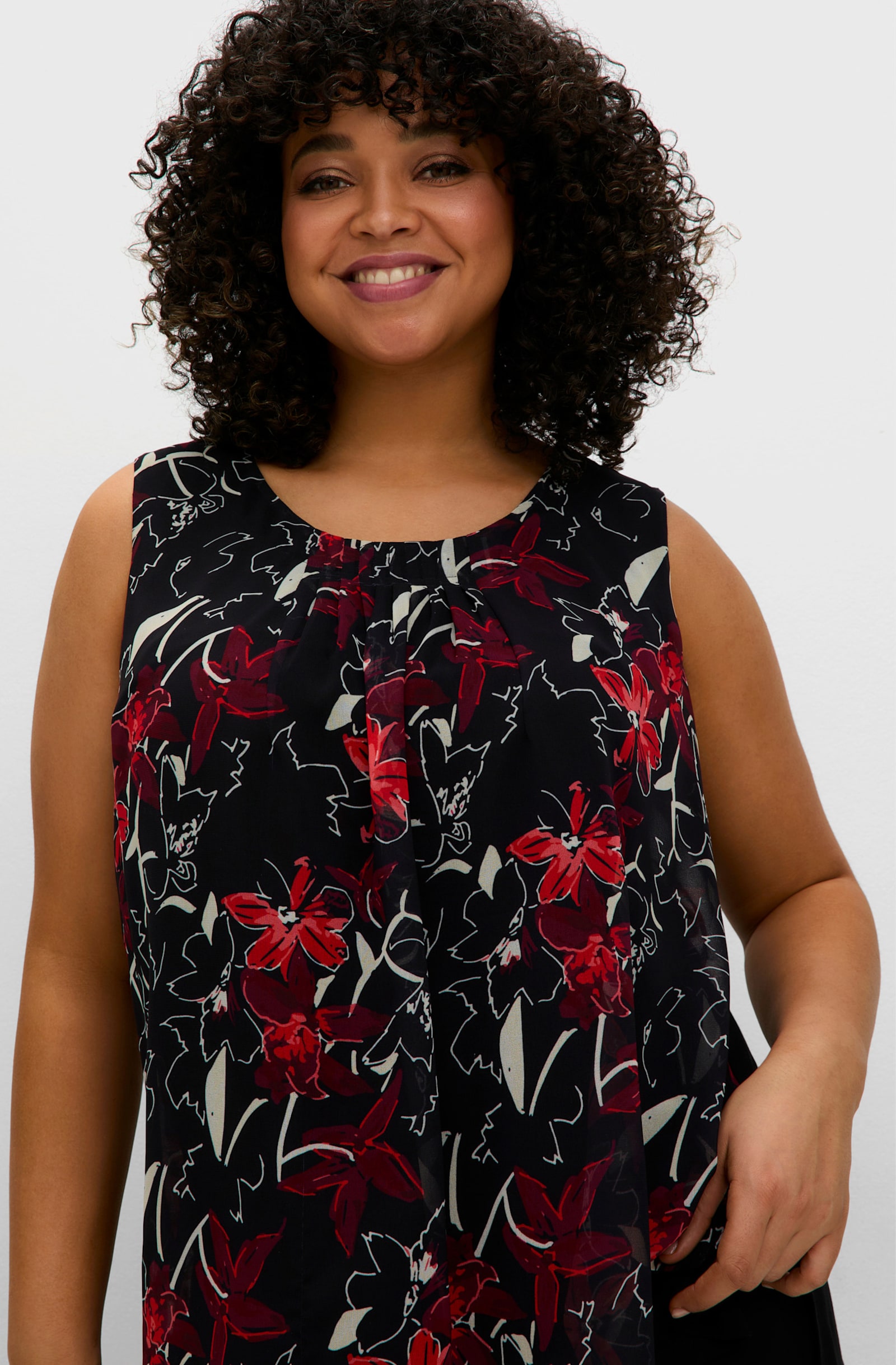 sheego Blusentop in Lagenoptik - schwarz-gemustert