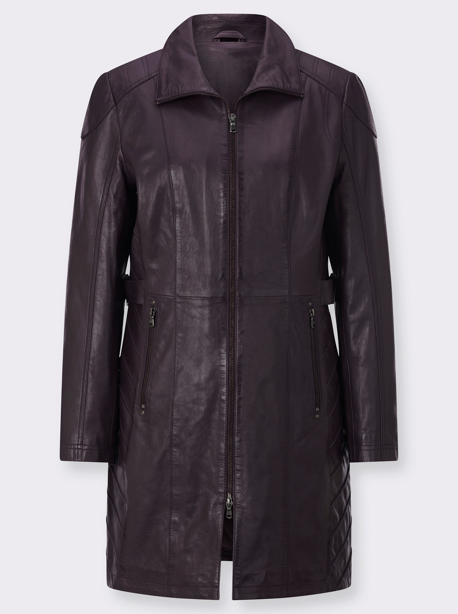 Mainpol Lederjacke in kaschierender Longform - aubergine