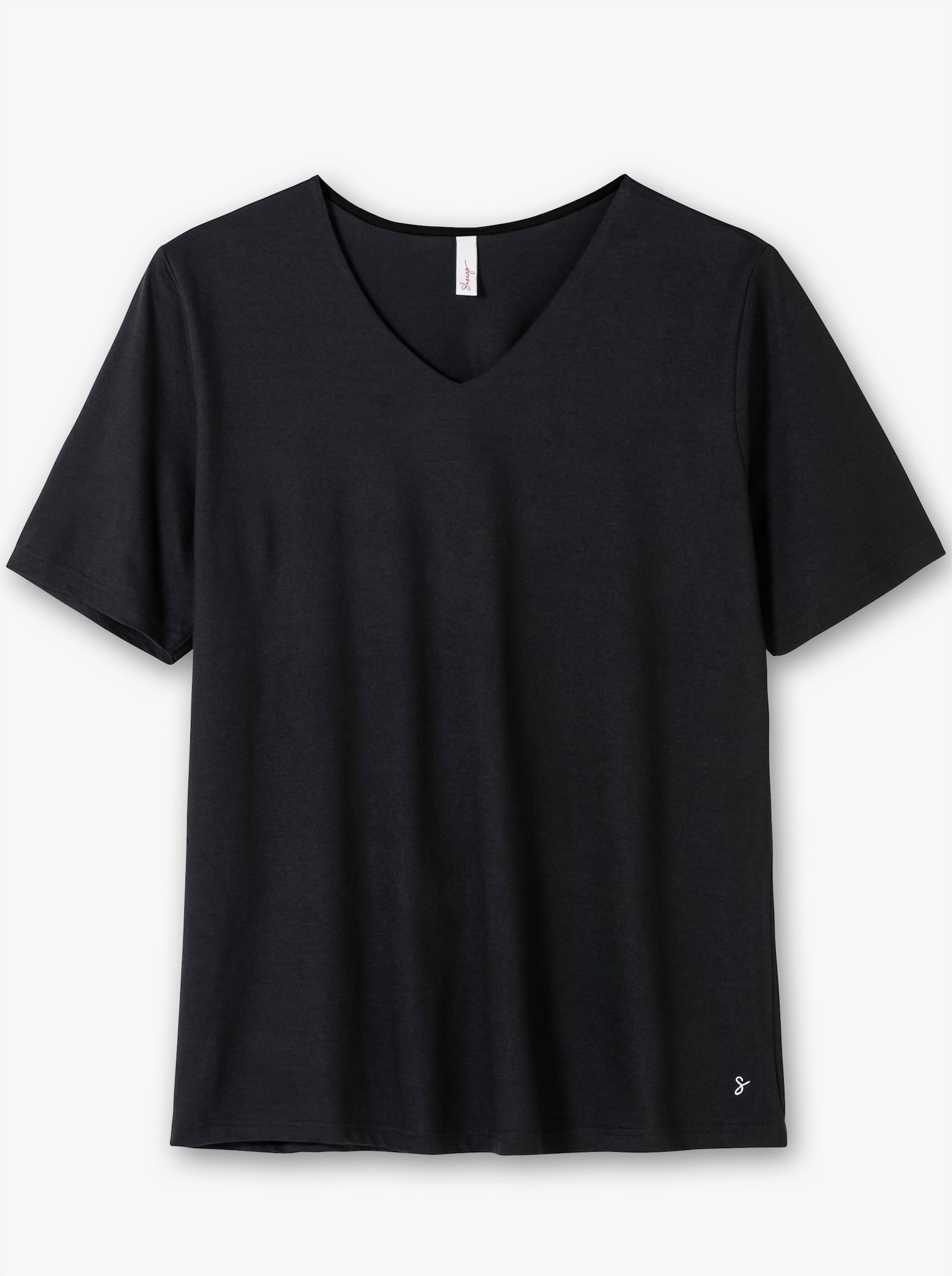 sheego T-shirt met dubbellaags voorpand - zwart