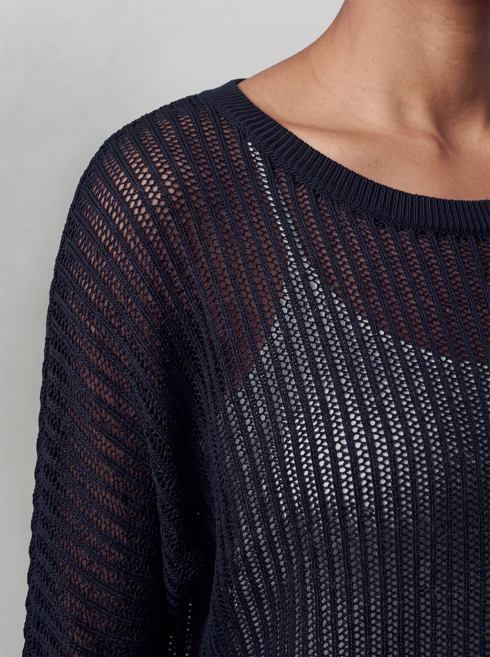 heine Ajourpullover mit weitem Ausschnitt - marine