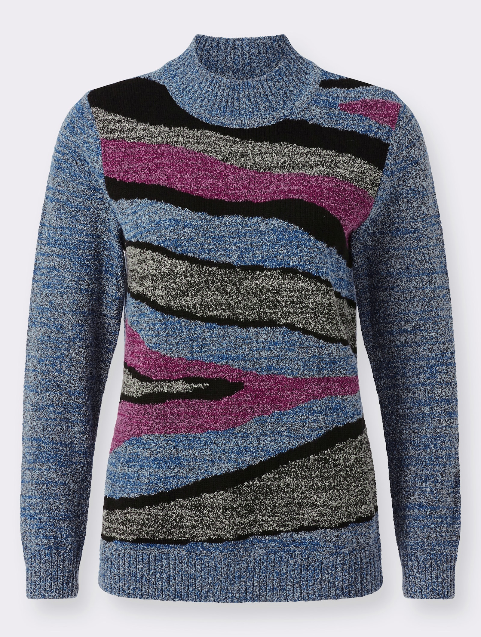 Stehkragenpullover mit Intarsien-Strickmuster - jeansblau-meliert