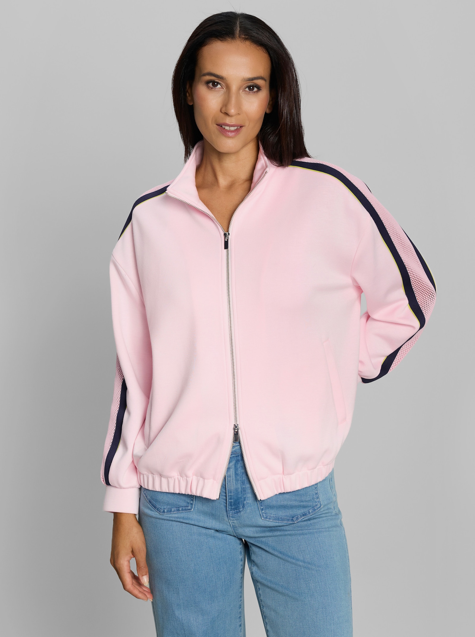 heine Shirtjacke mit Kontraststreifen - hellrosé