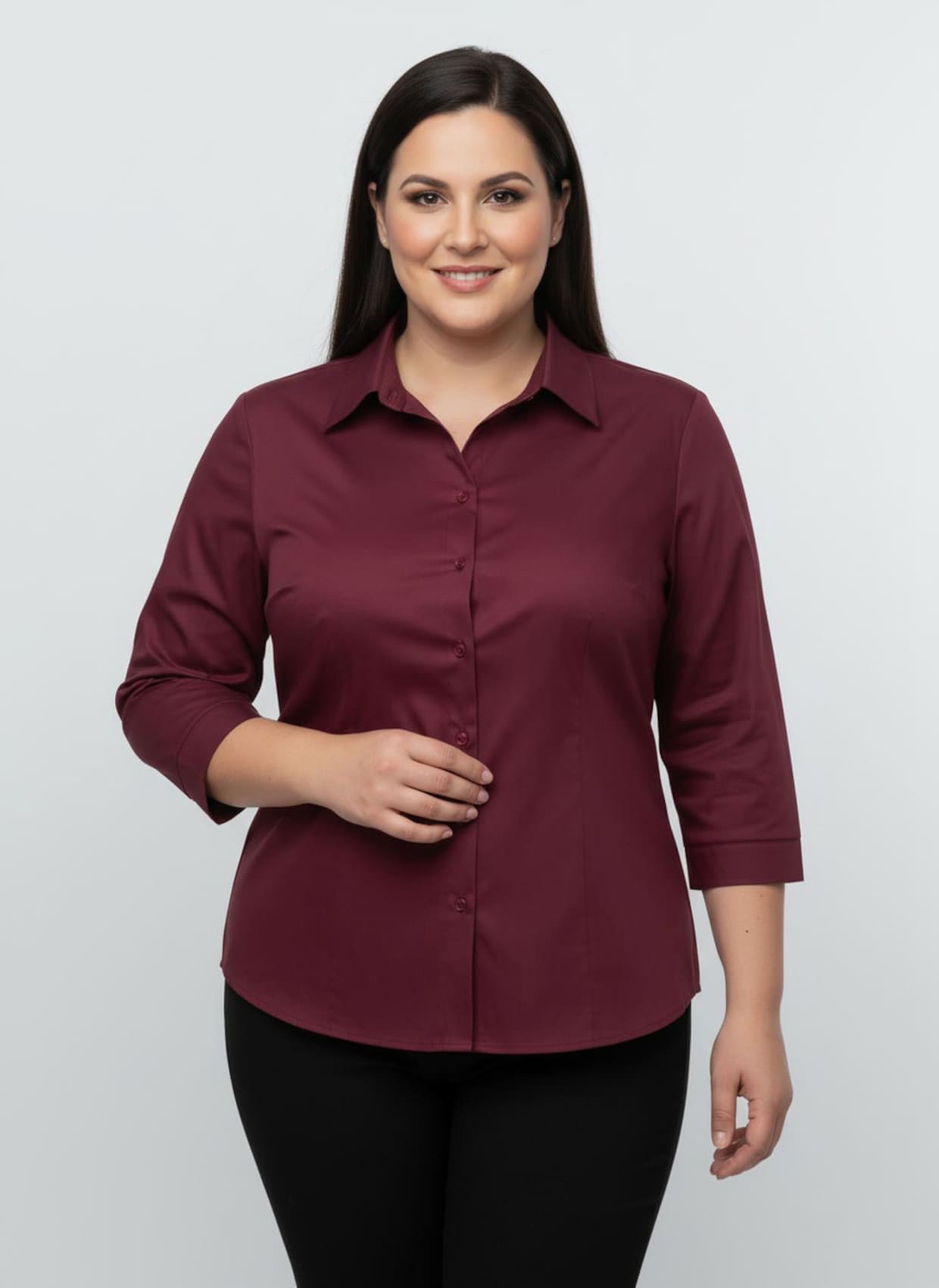 Hemdbluse mit 3/4-Ärmeln - weinrot