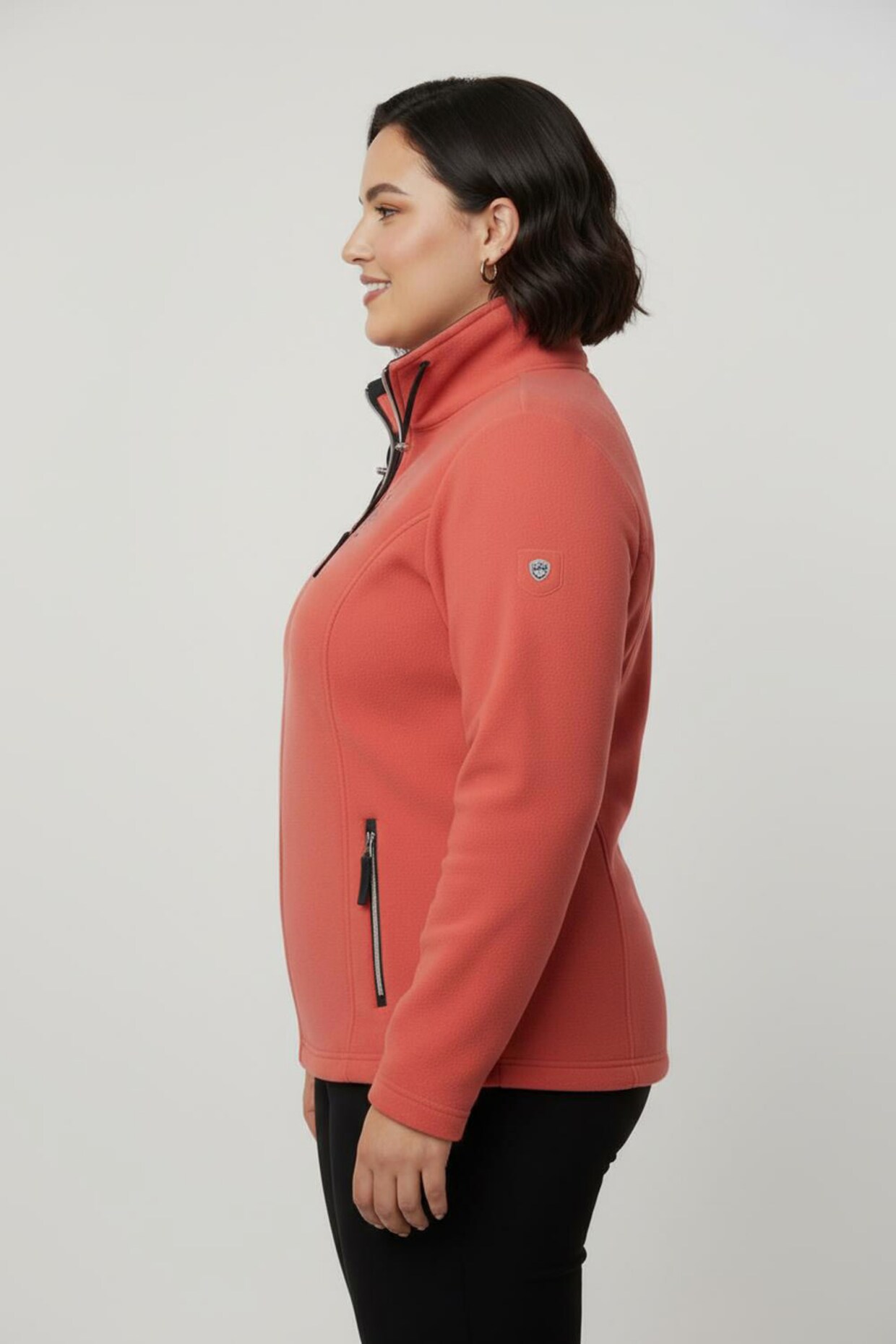 Fleecejacke mit schrägen Reißverschluss-Taschen - koralle