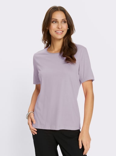 Kurzarmshirt mit Zierperlen - flieder