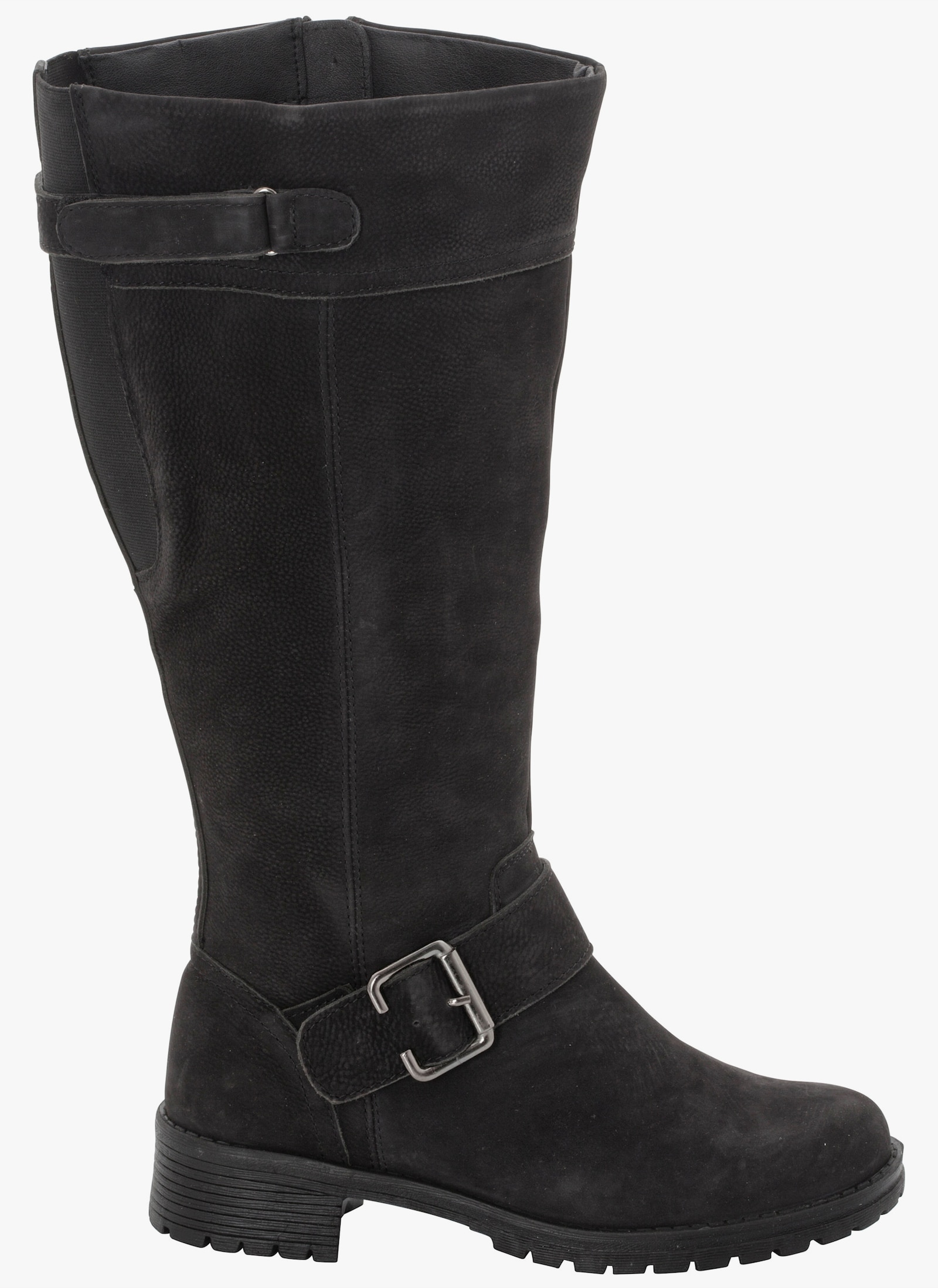 sheego Weitschaftstiefel aus Leder mit Zierband - schwarz