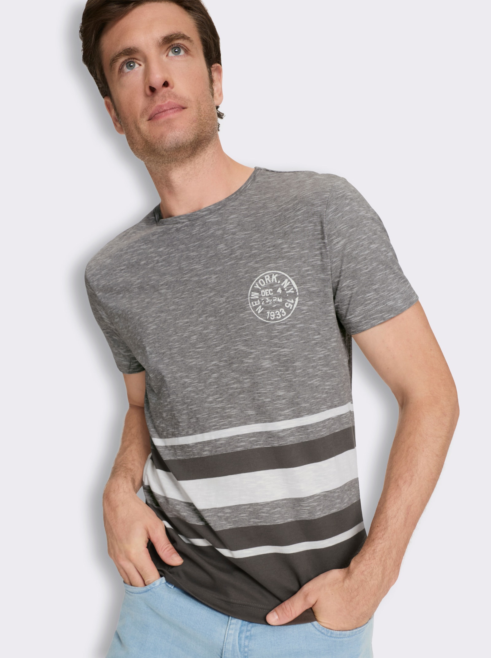 Kurzarmshirt mit garngefärbtem Muster - graphit