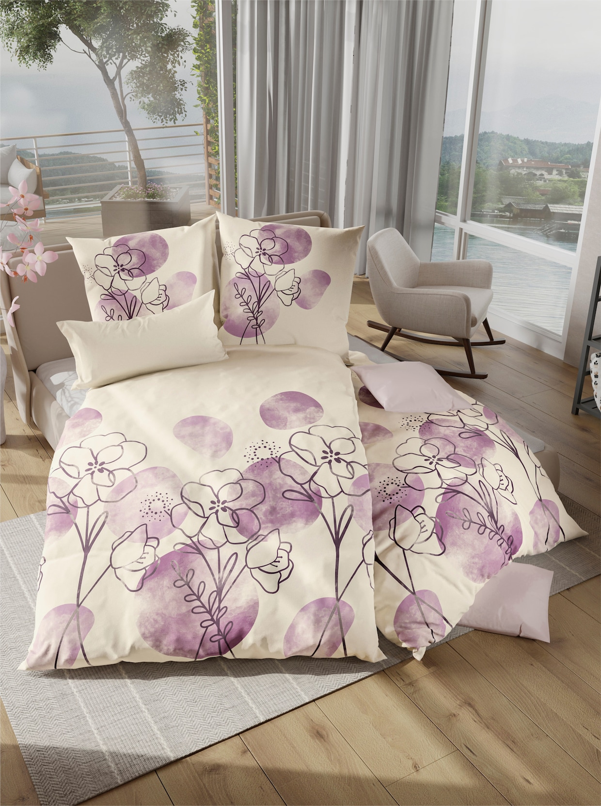 wäschepur Bettwäsche - champagner-violett-bedruckt