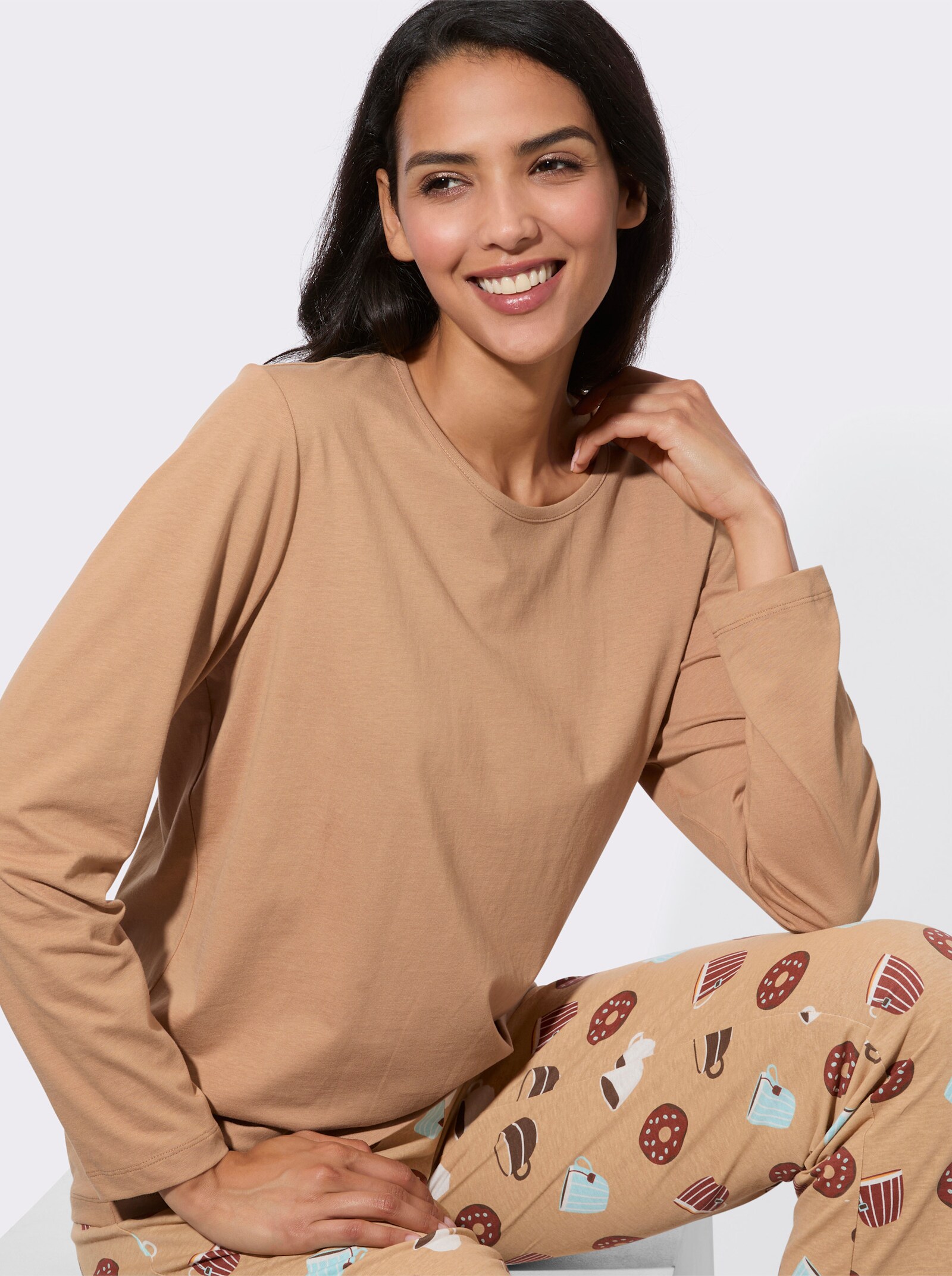 Schlafanzugshirt in Single-Jersey-Qualität - camel