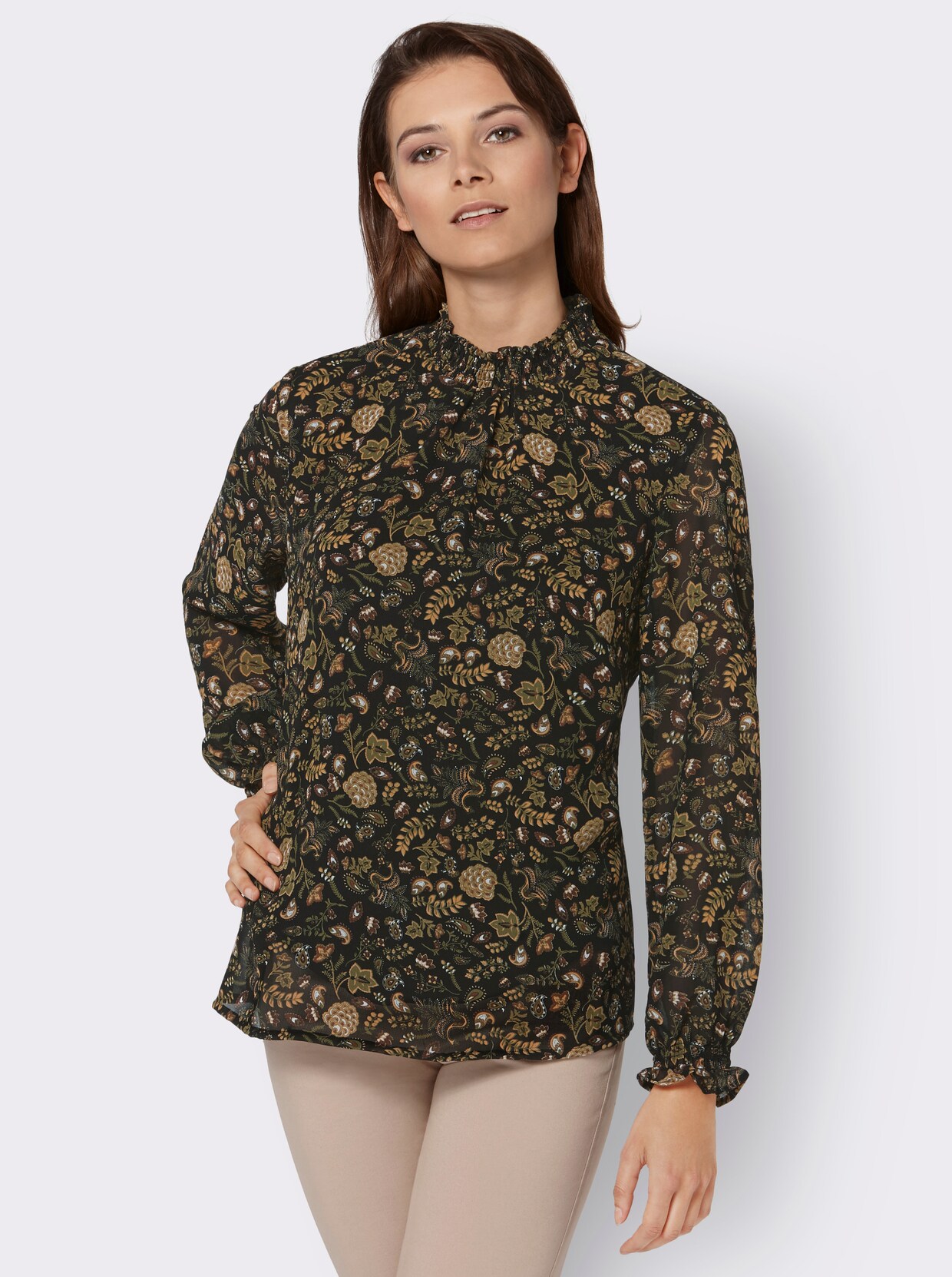 Druckbluse - schwarz-curry