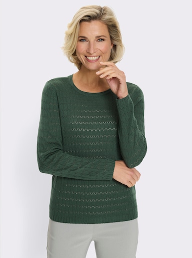 Pullover met ronde hals en mix van breipatronen - mos