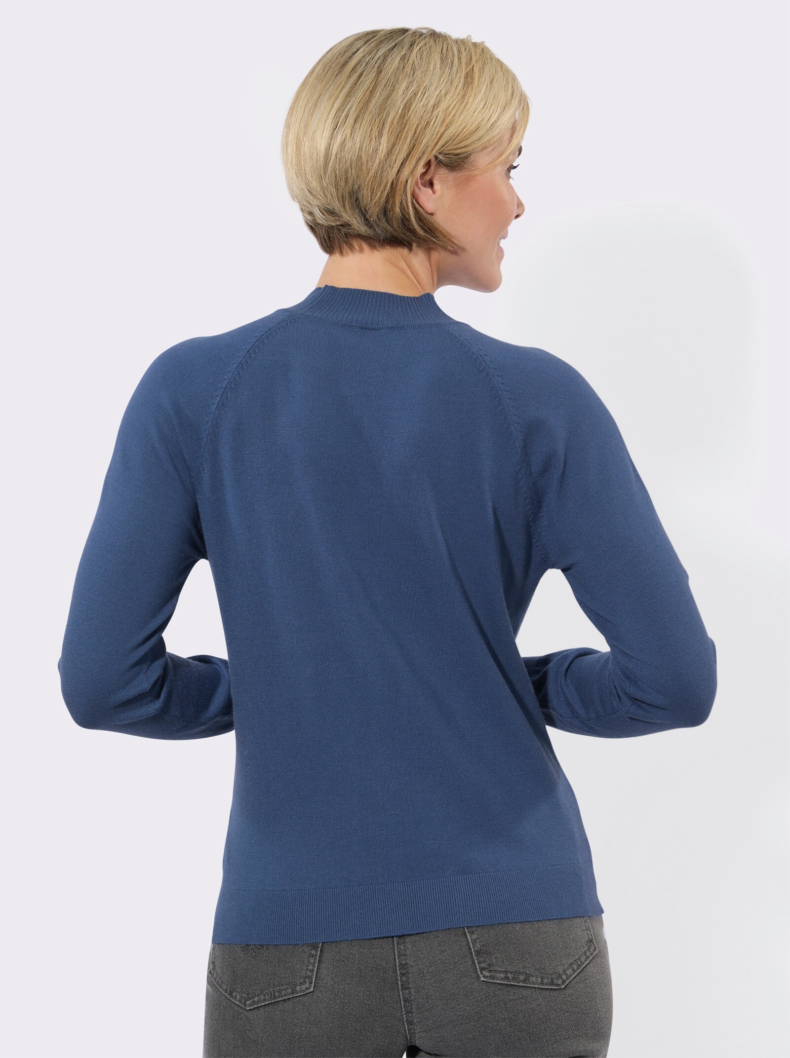 Stehkragenpullover mit Einstrick-Muster - jeansblau