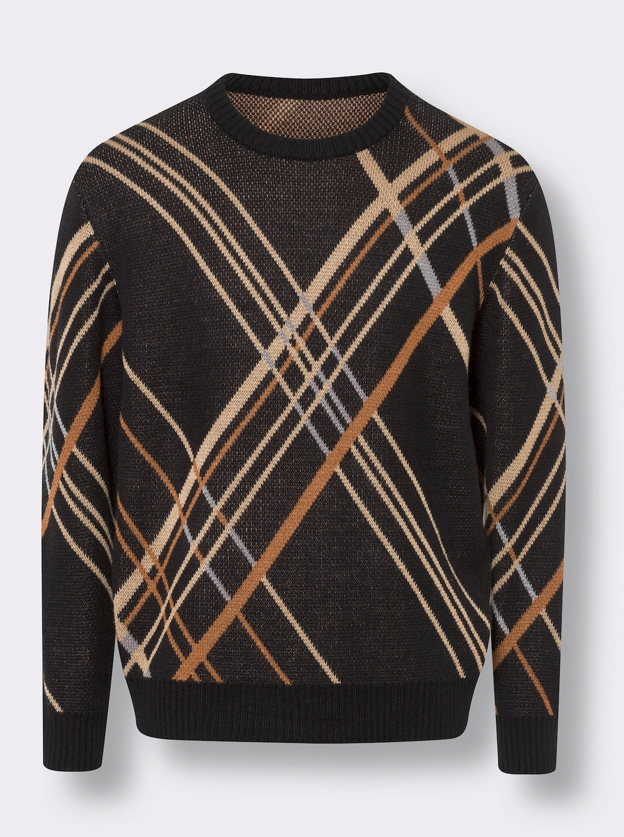 Pullover met ronde hals - zwart/camel gedessineerd