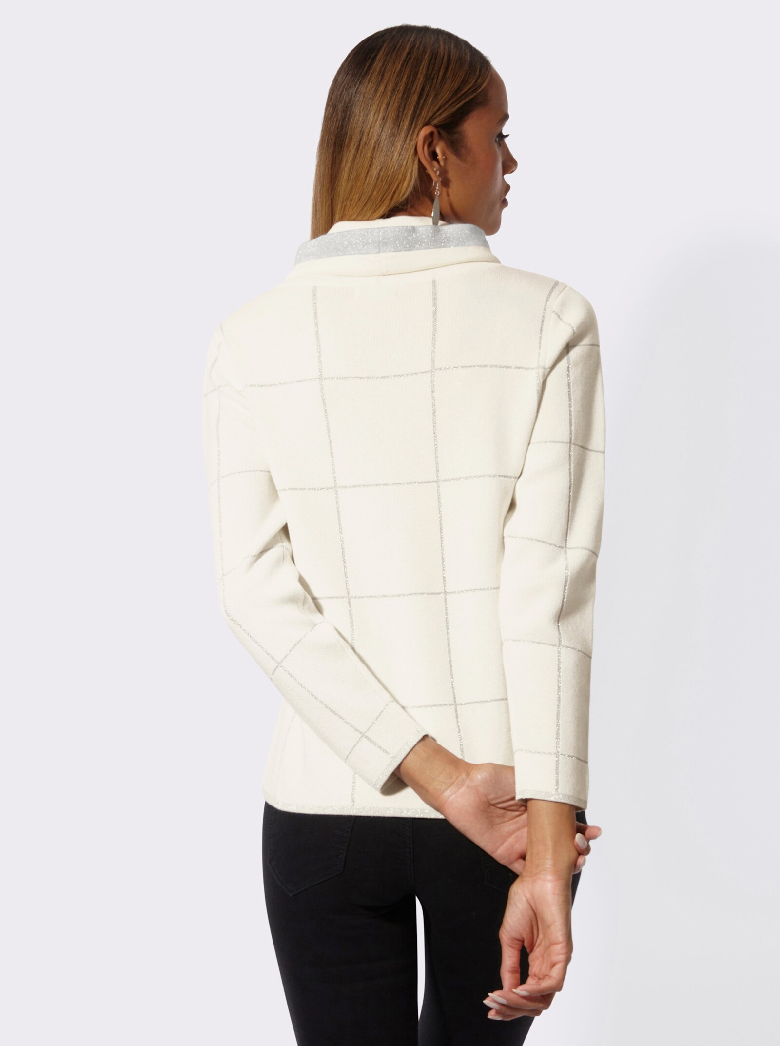 Jacquard-Pullover mit weitenregulierbarem Rollkragen - ecru-silberfarben