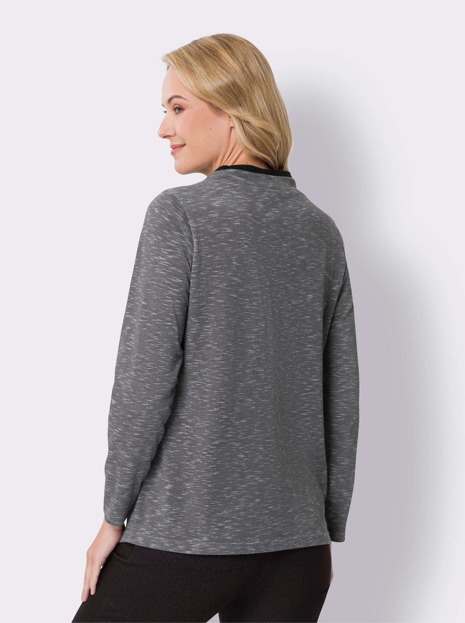 Tunika asymetrického střihu - antracitová-ecru-melír