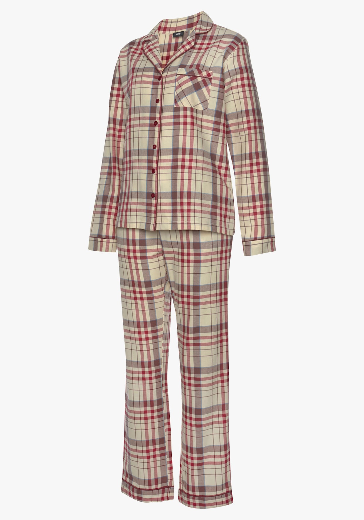 H.I.S Pyjama - bordeaux à carreaux-crème