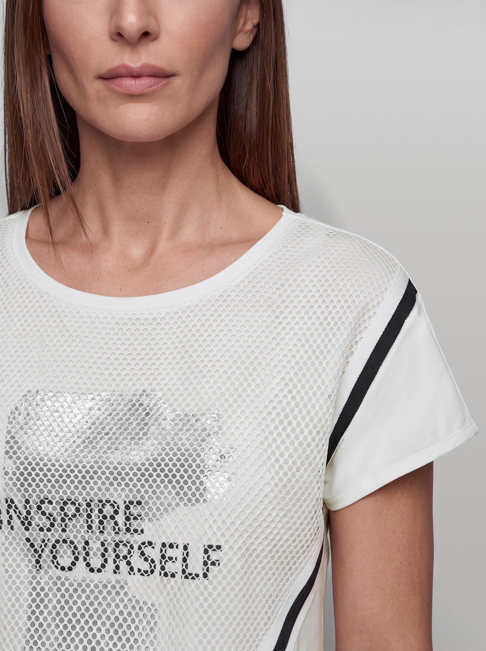 heine Kurzarmshirt mit Mesh-Einsatz - ecru-bedruckt