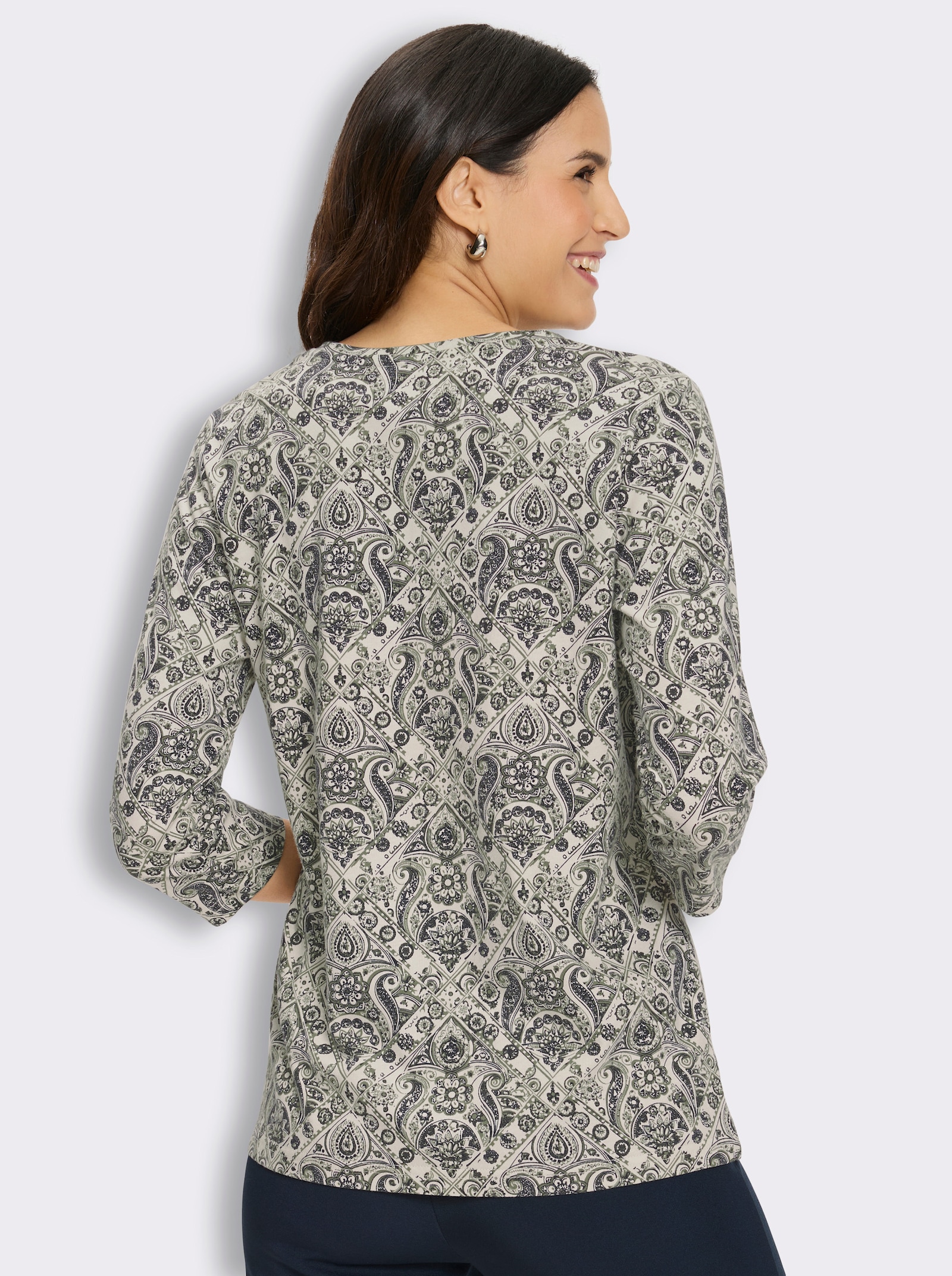 3/4-Arm-Shirt im Baumwoll-Modal-Mix - champagner-khaki-bedruckt