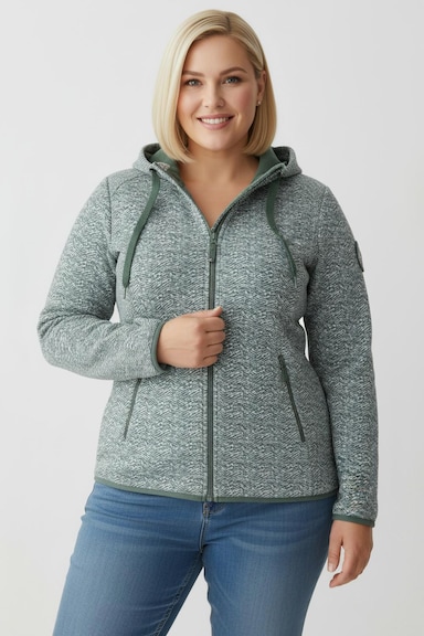 Kapuzenfleecejacke mit abnehmbarer Kapuze - grün-weiß-gemustert