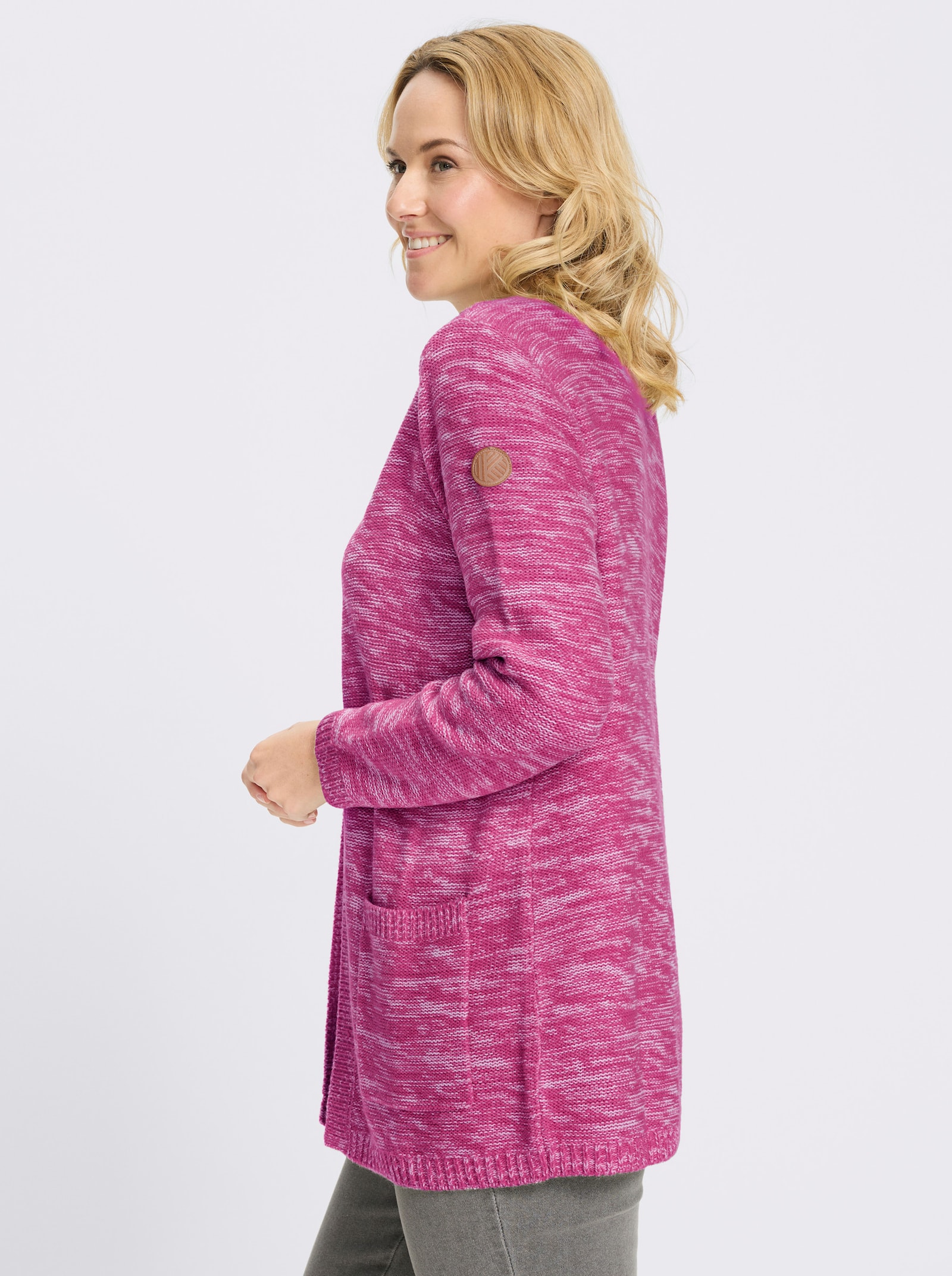 Longstrickjacke in Melange-Optik, pflegeleicht - magenta-meliert