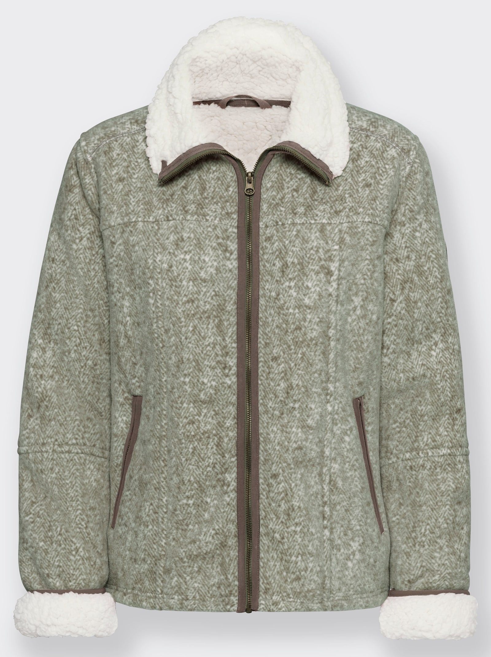 Fleecejack met teddyvoering - kaki gemêleerd