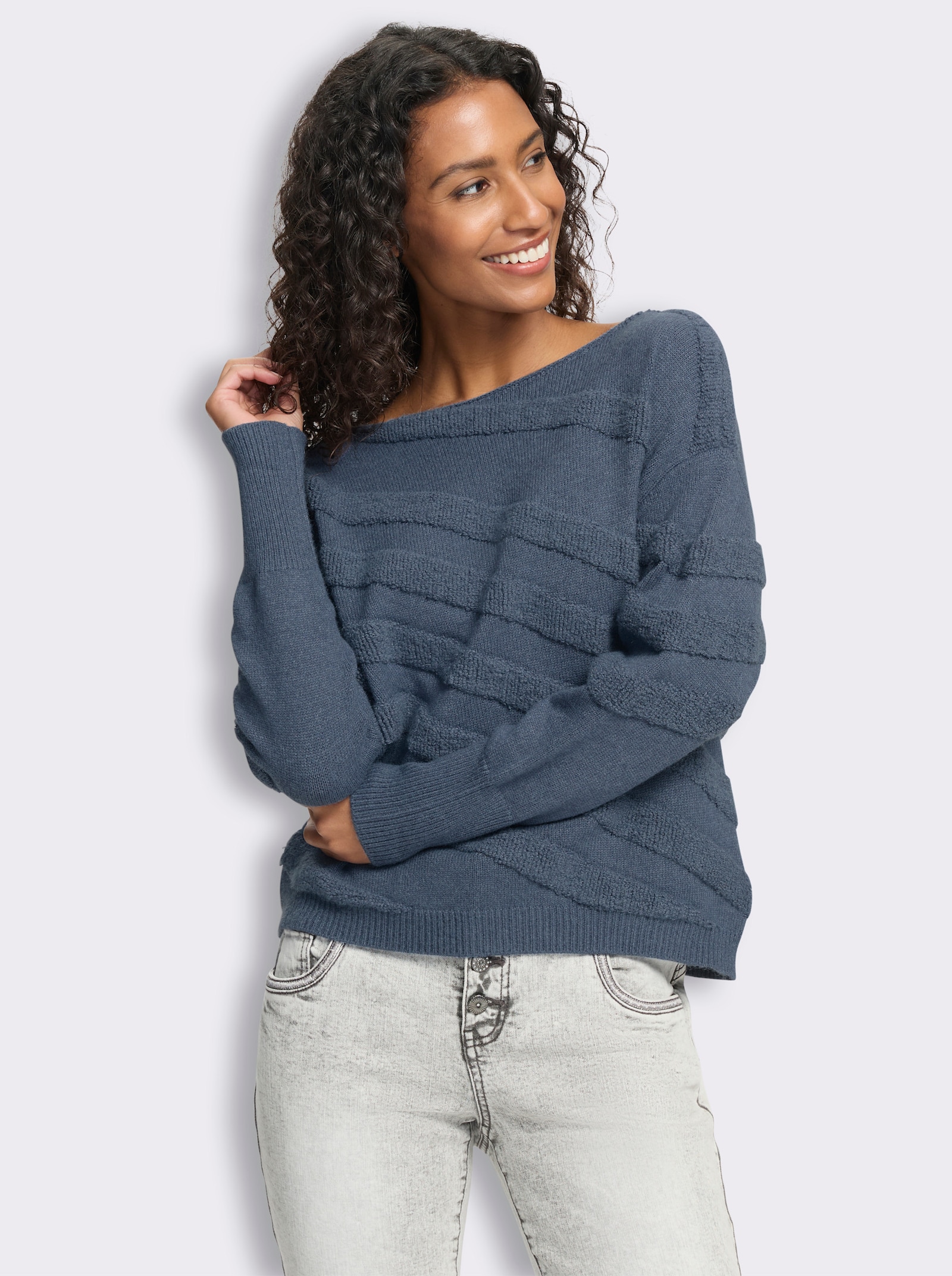 heine Pullover mit 3D-Muster - rauchblau-meliert