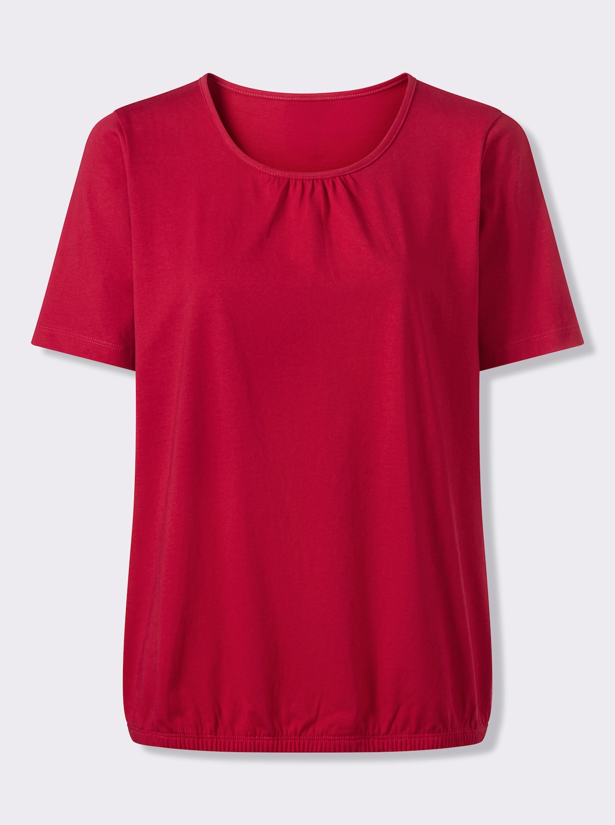 Kurzarmshirt mit gerafftem Ausschnitt - rot