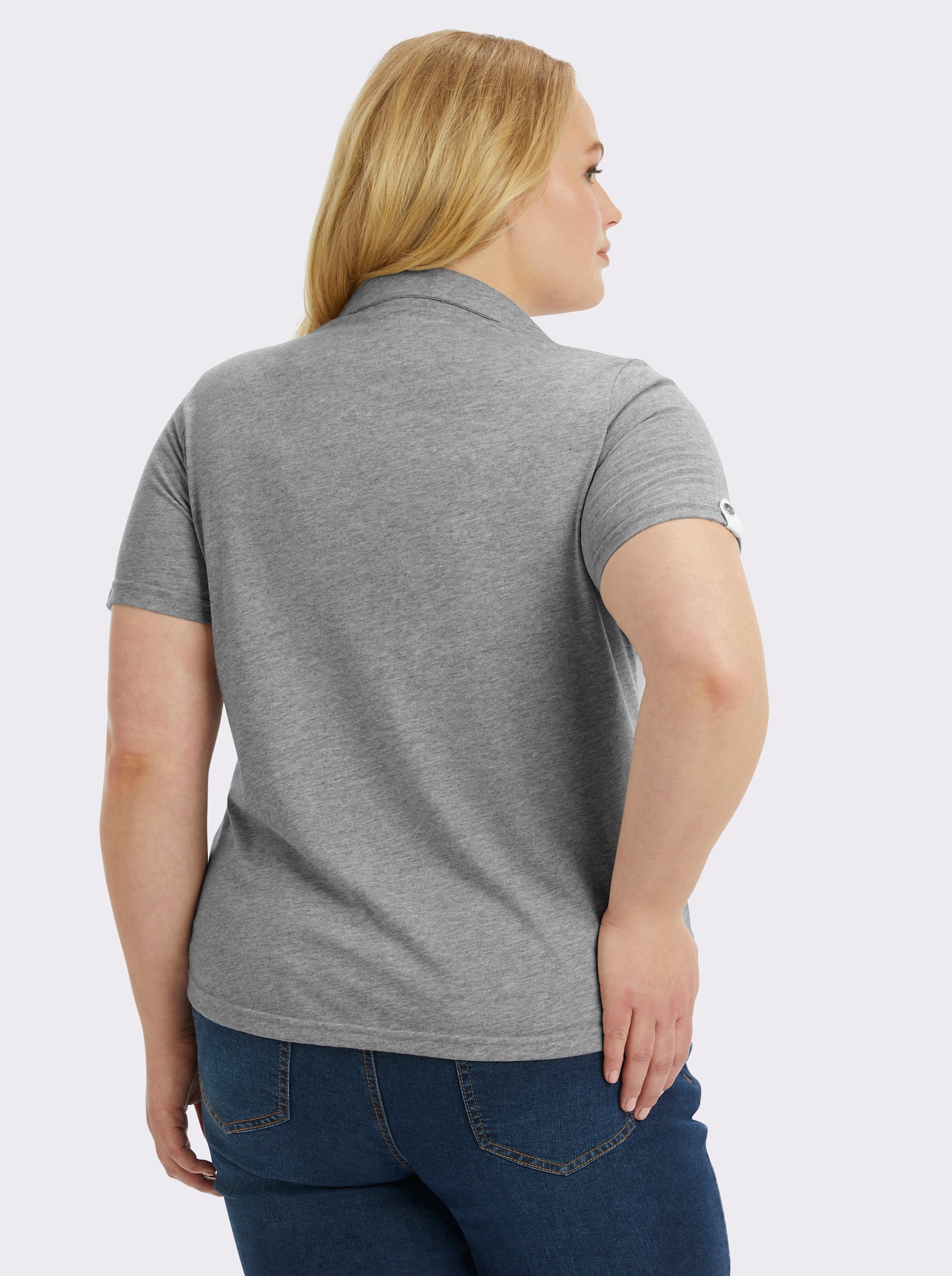 Poloshirt mit Zierriegel - grau-meliert