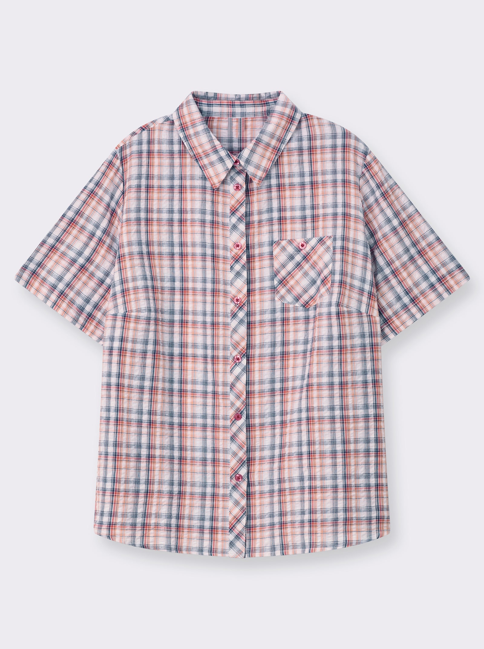 Baumwollbluse aus Seersucker - grapefruit-kariert