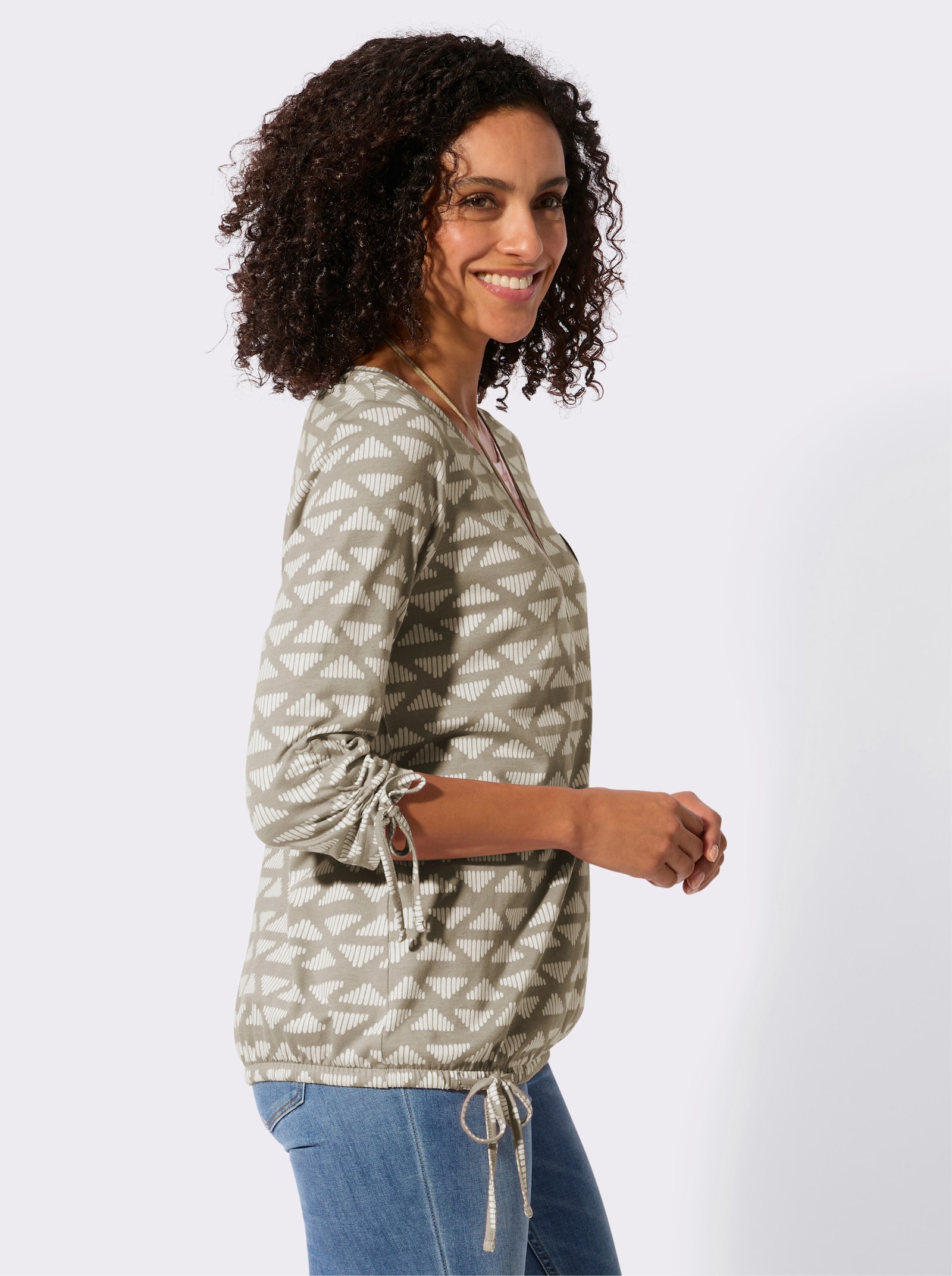 Rundhalsshirt im weichen Material-Mix - schlamm-ecru-bedruckt