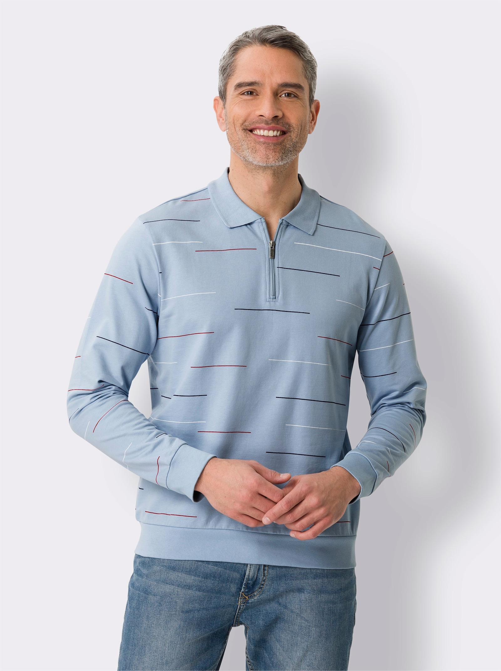 Sweatshirt im Ringel-Look - eisblau-bedruckt