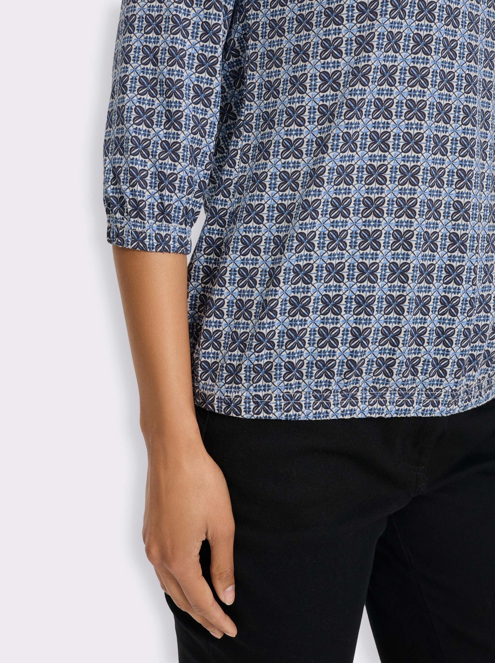 3/4-Arm-Shirt im Minimal-Druck - himmelblau-ecru-bedruckt