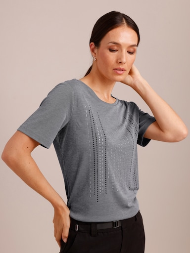 CREATION L PREMIUM Kurzarmshirt mit Glitzersteinchen - schwarz