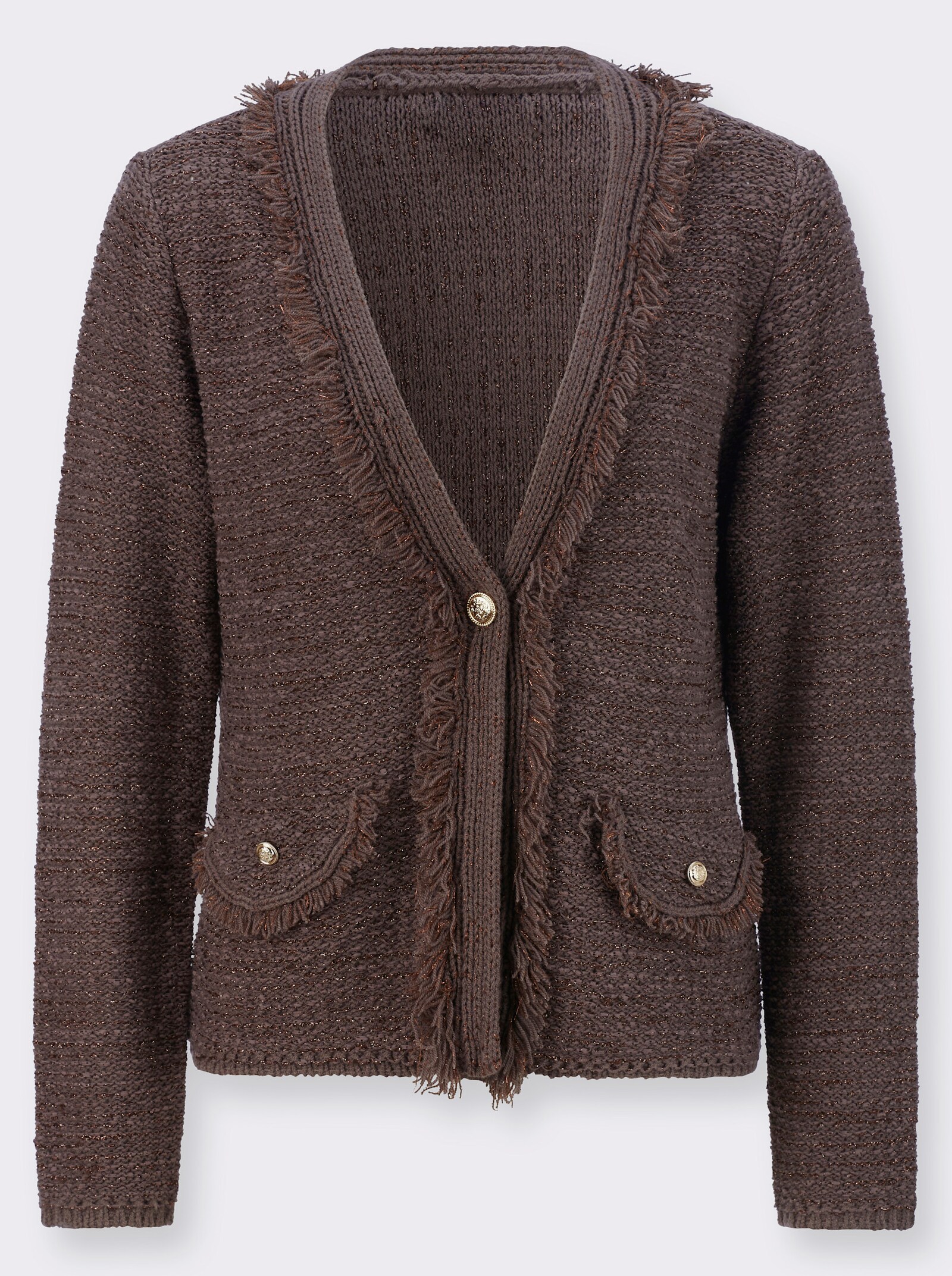 Cardigan mit Fransen - dunkeltaupe