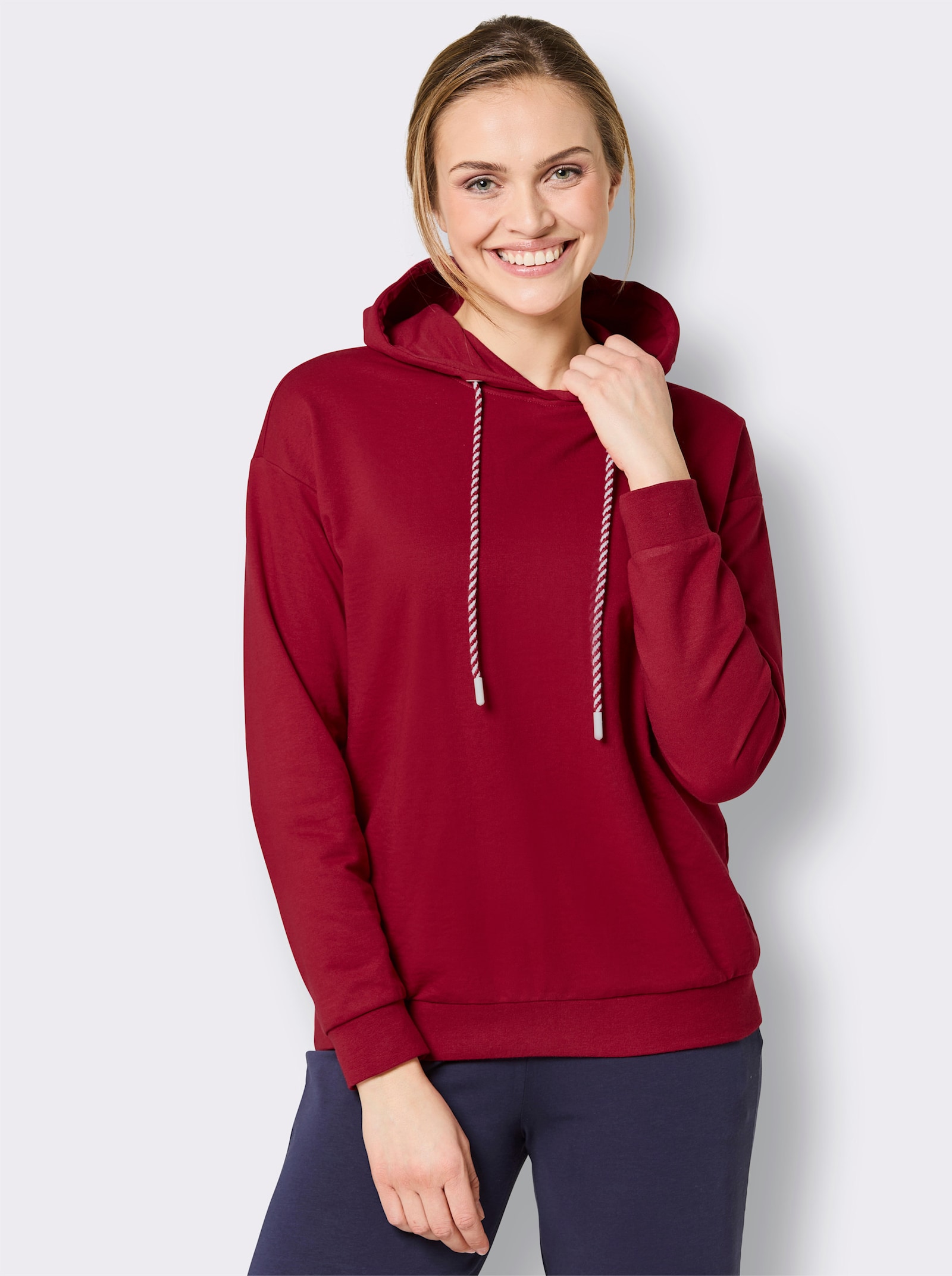 Sweatshirt mit überschnittenen Schultern - kirsche-weiß