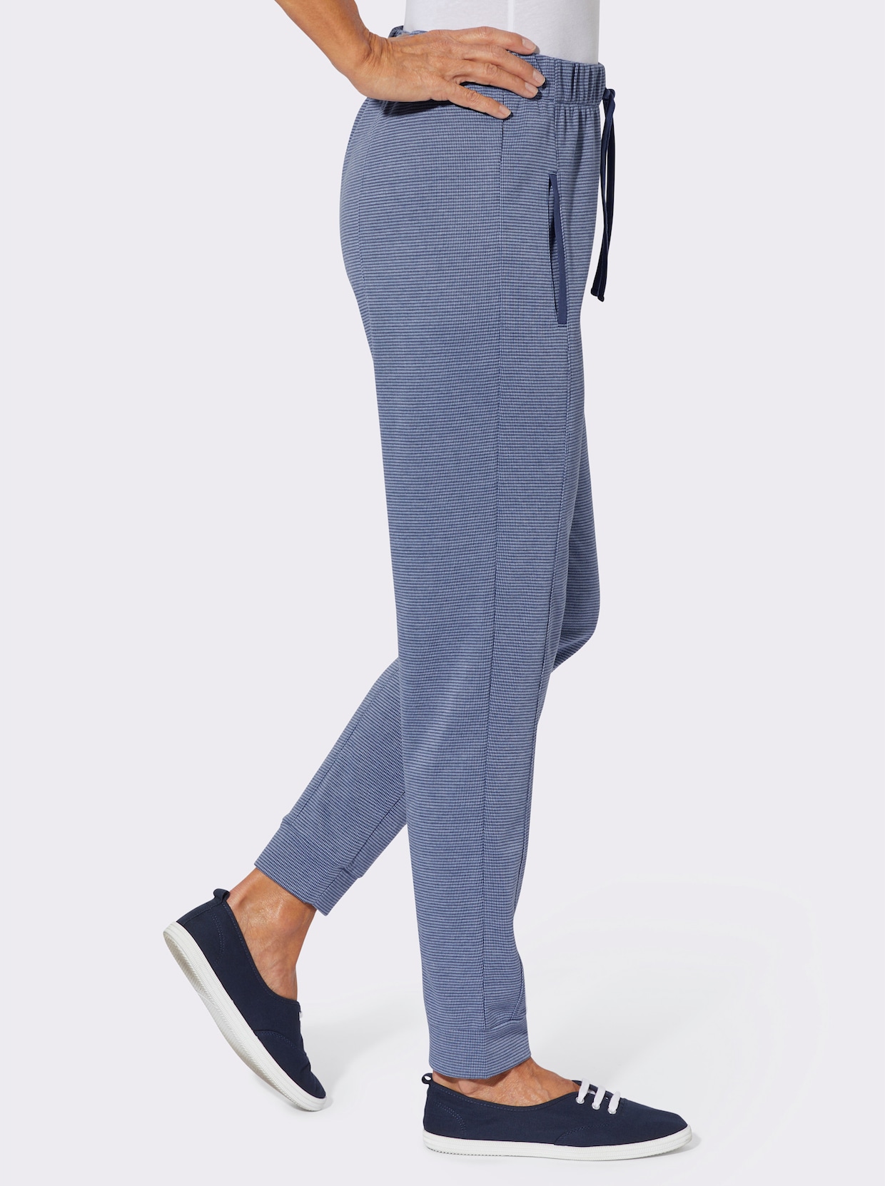 Jerseybroek  in een gemêleerde look - jeansblauw/ecru gemêleerd