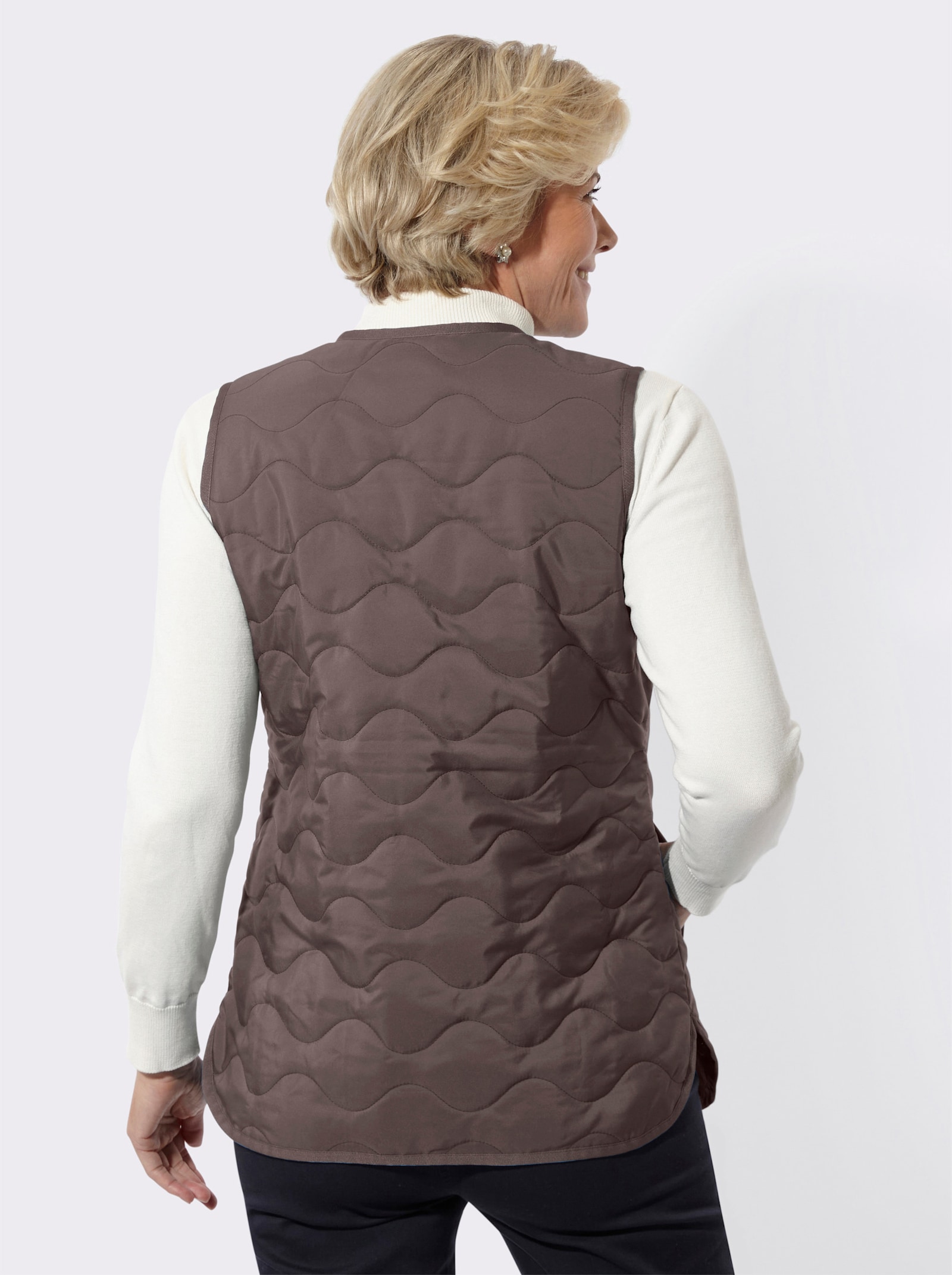 Steppweste mit Wellenmuster - dunkeltaupe