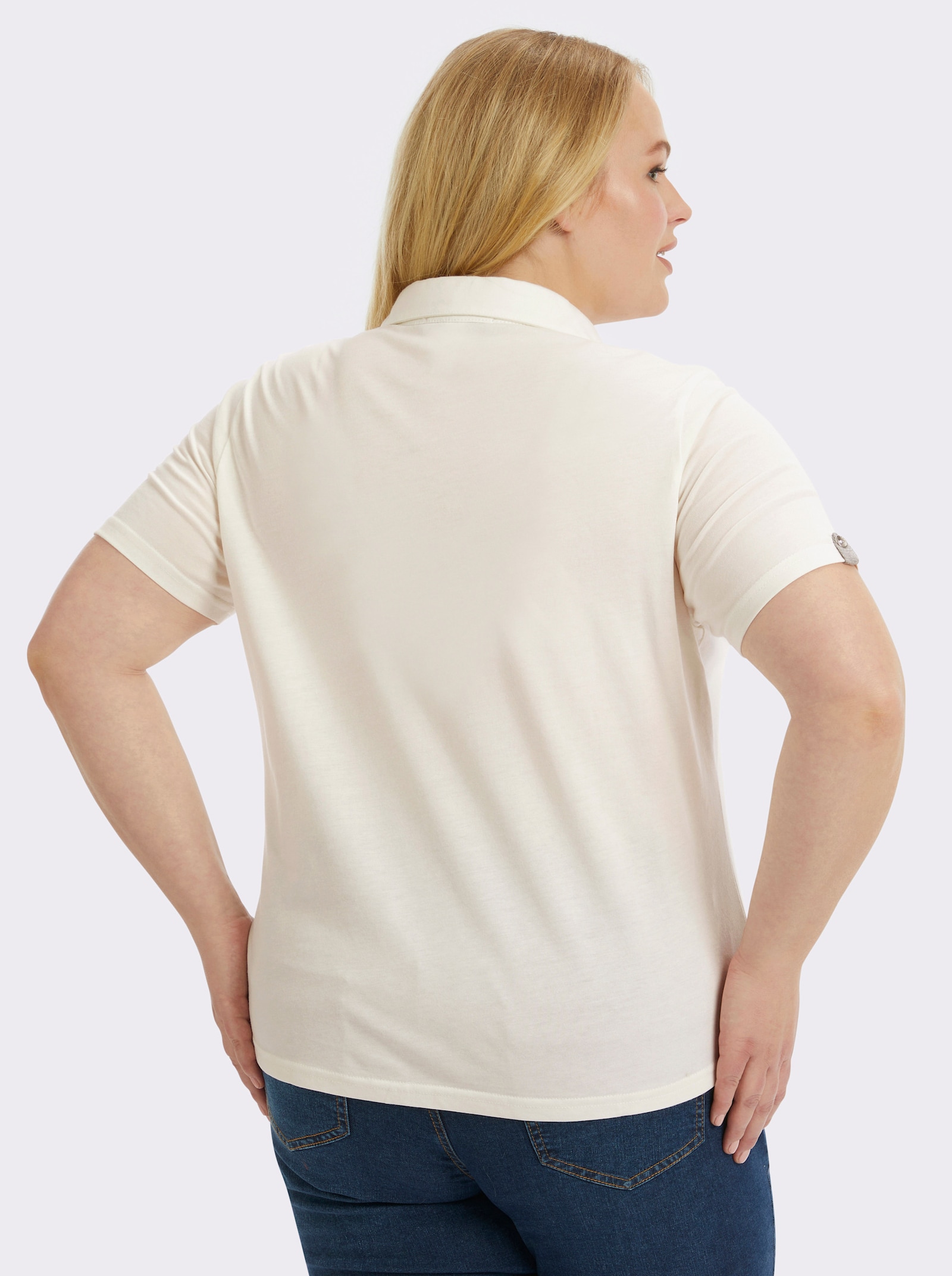 Poloshirt mit Zierriegel - ecru