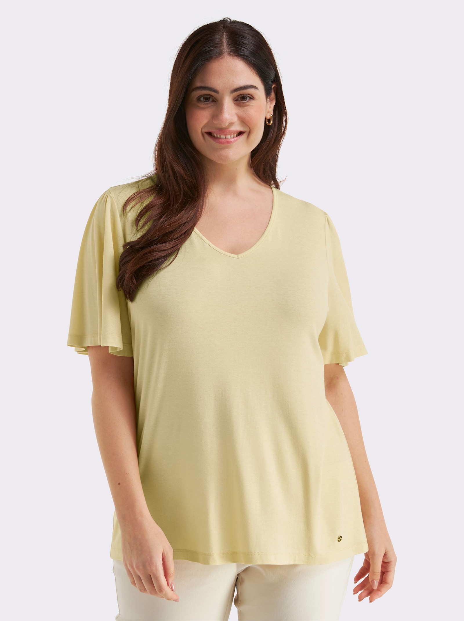 sheego V-Shirt mit Flügelärmeln und Bindeband im Nacken - vanille