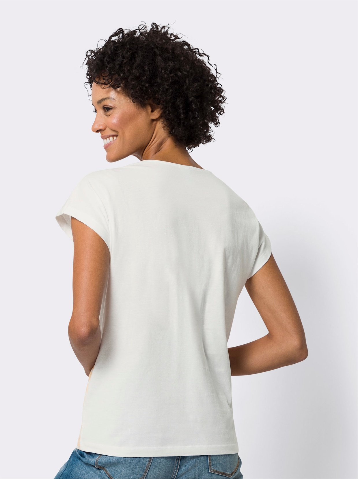 Shirt met ronde hals - ecru/apricot bedrukt