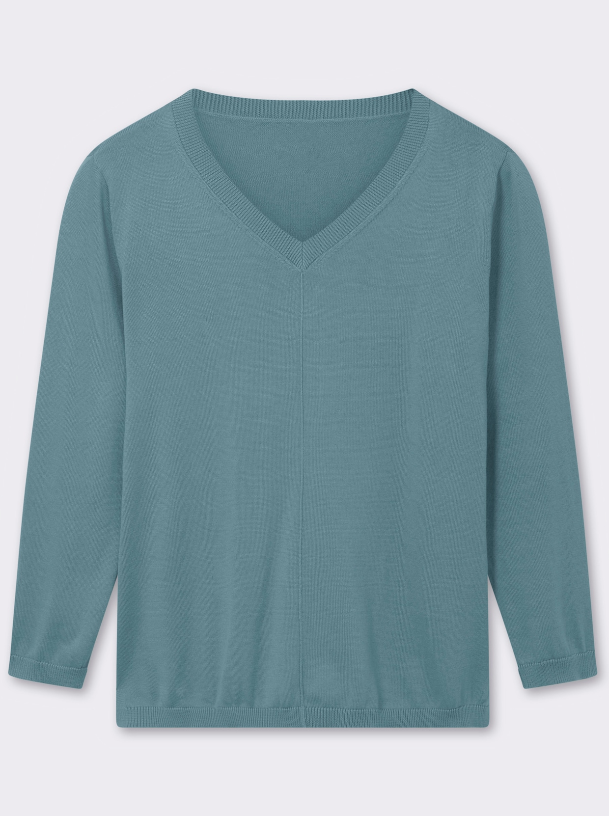 V-Ausschnitt-Pullover mit Biesen vorne - wintertürkis