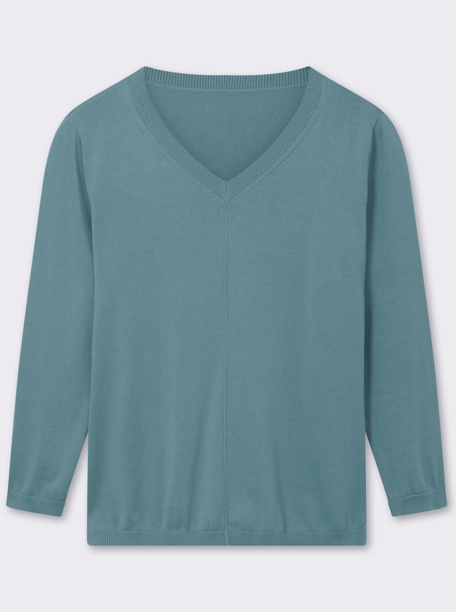 V-Ausschnitt-Pullover mit Biesen vorne - wintertürkis