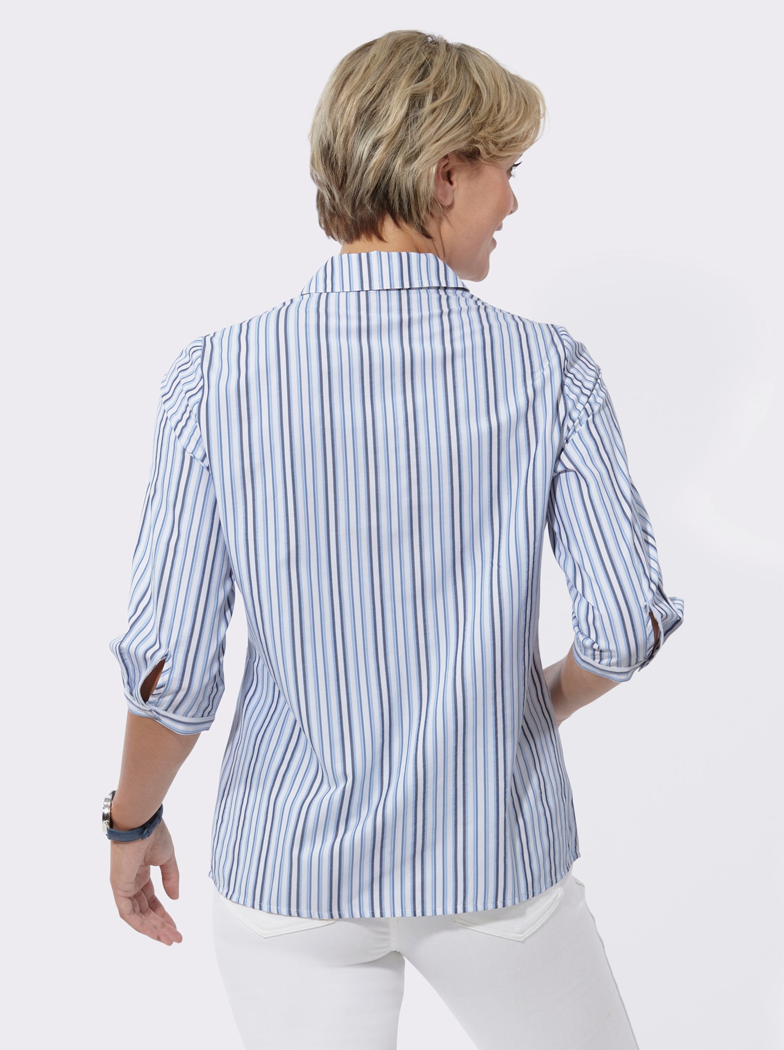 Gestreifte Bluse mit 3/4-Ärmeln - mittelblau-eisblau-gestreift