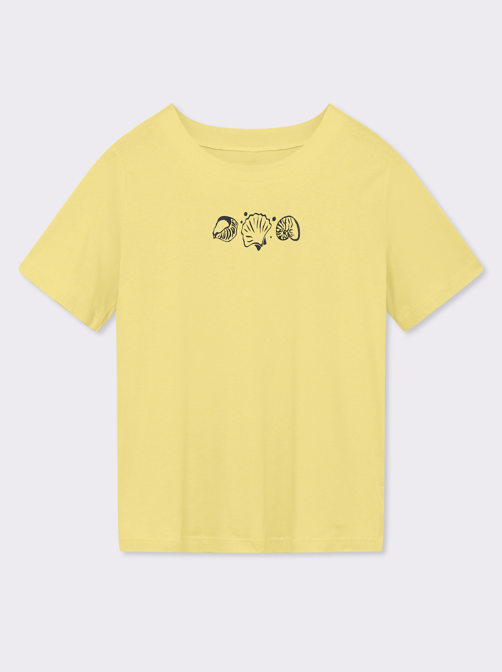 Kurzarmshirt mit Muschel-Druck - zitrone