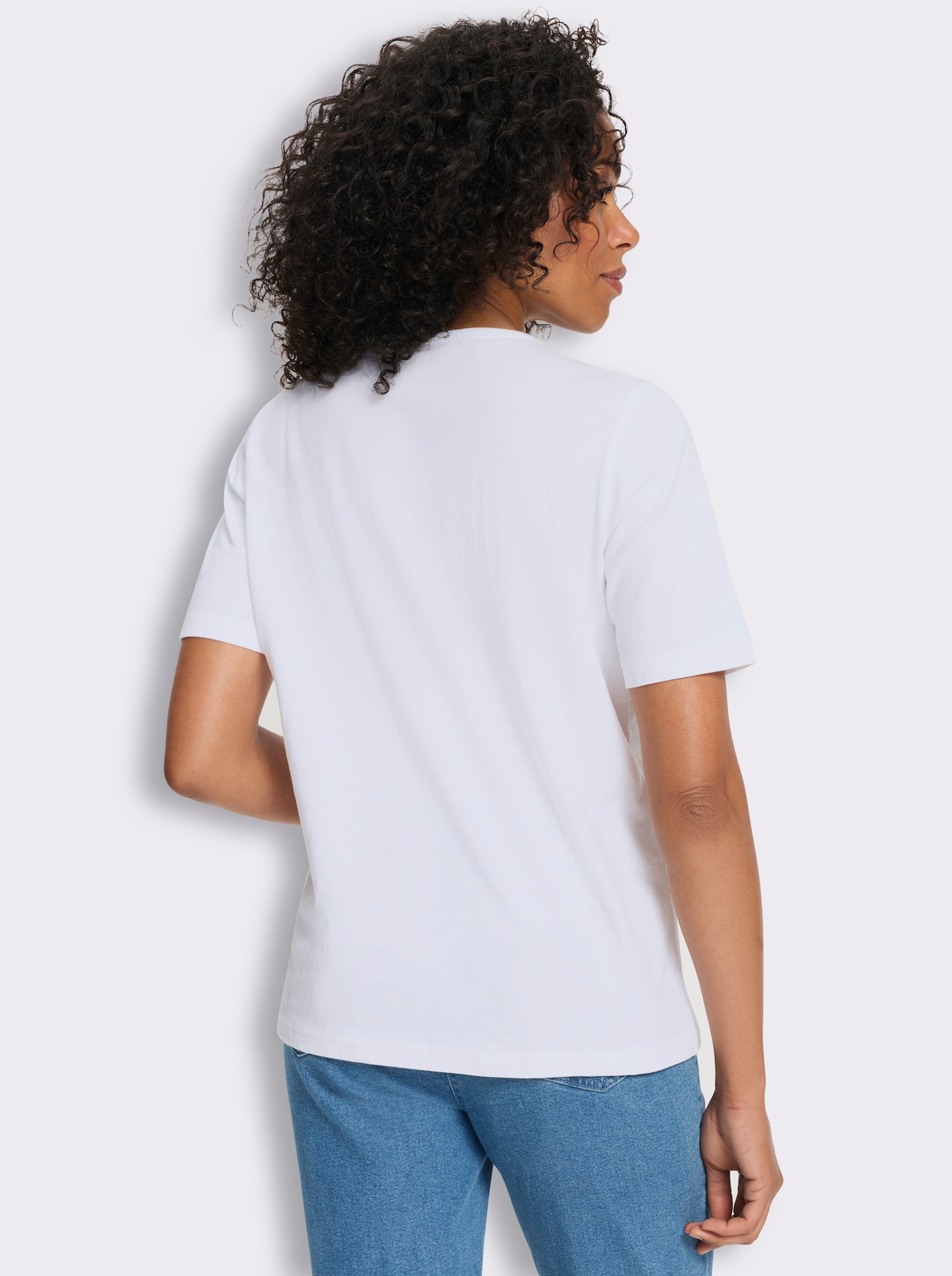 Shirt met korte mouwen en op dessin geplaatste print - wit/apricot