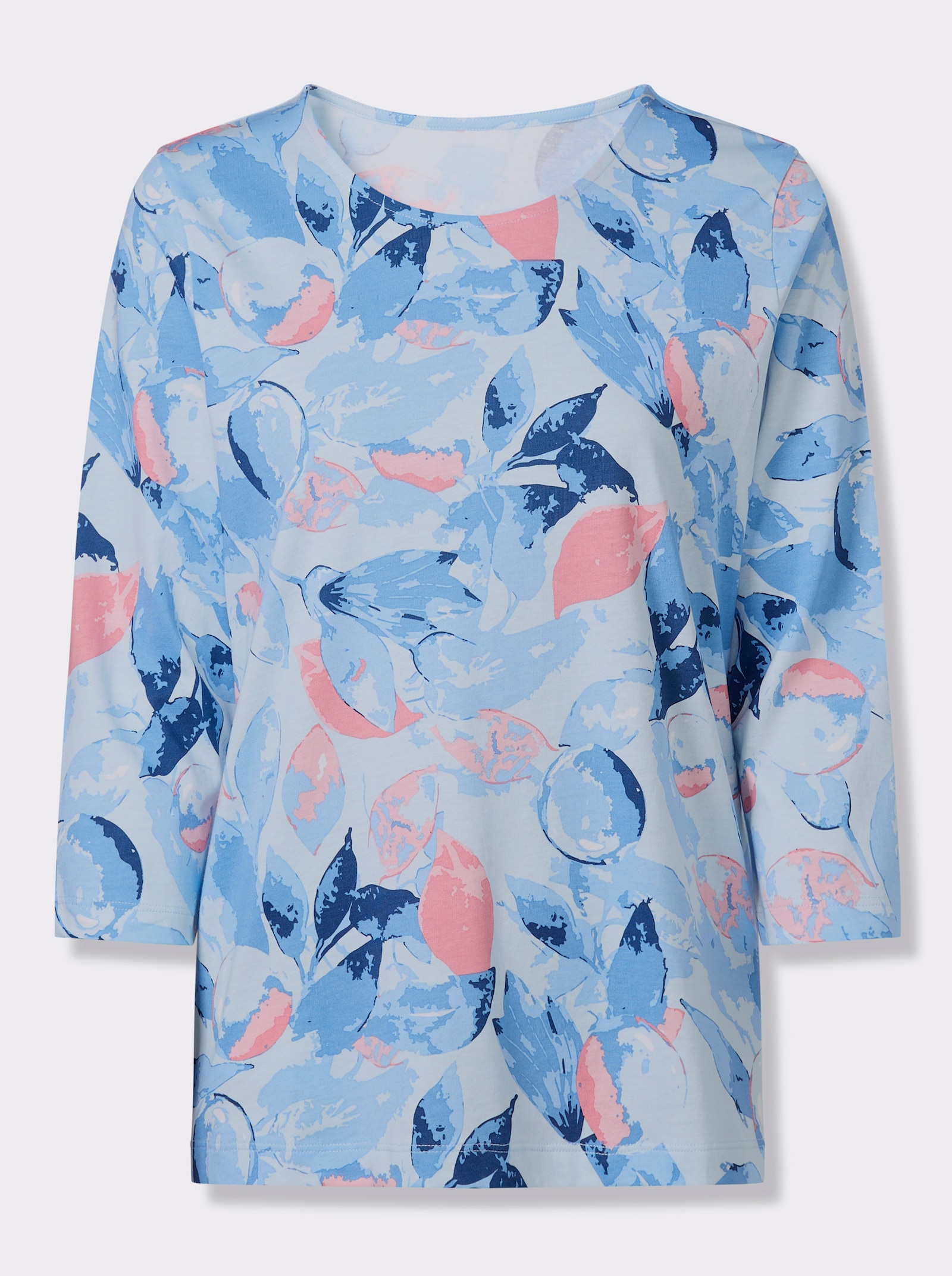 3/4-Arm-Shirt mit Blätter-Druck - himmelblau-flamingo-bedruckt