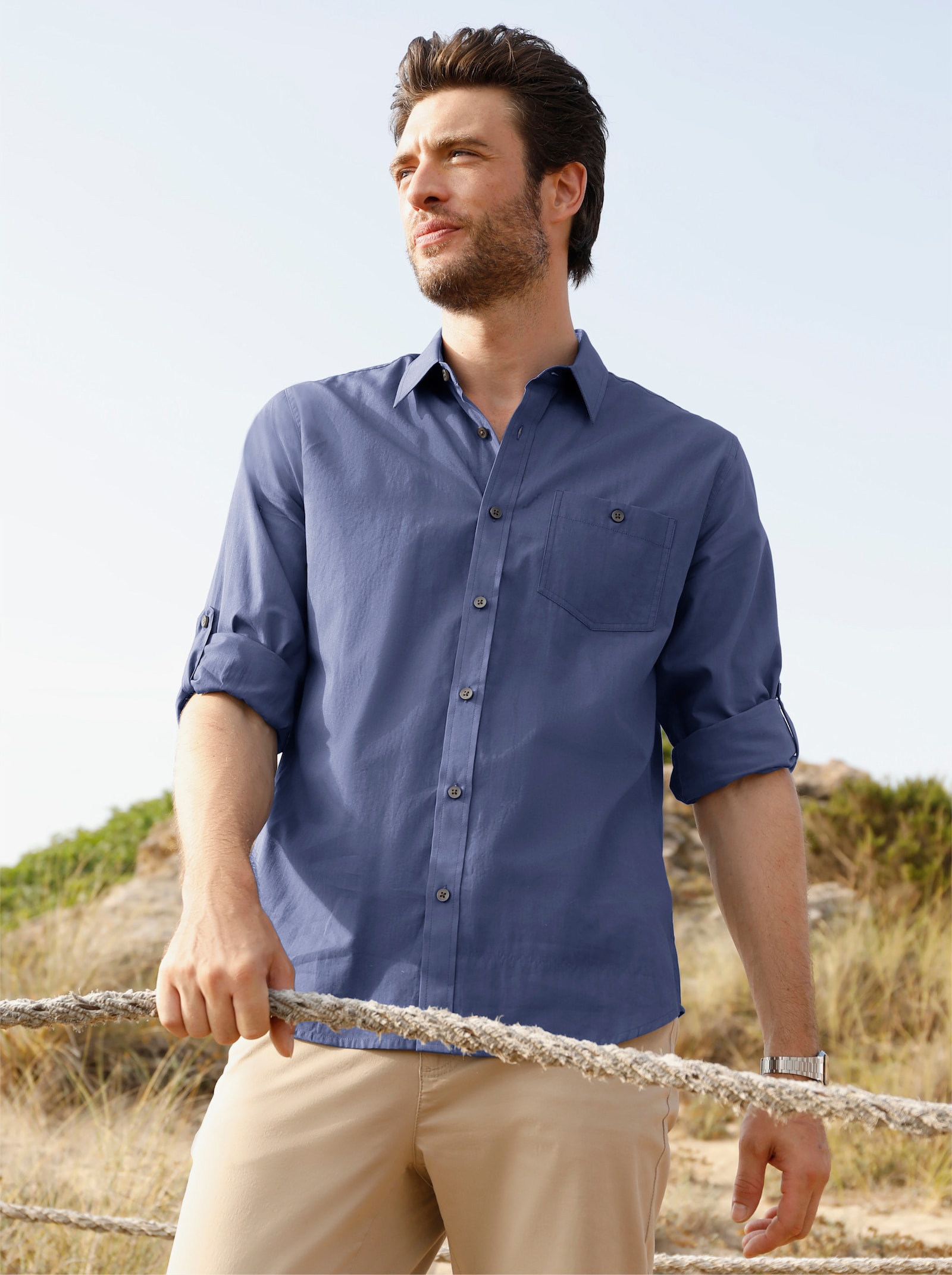 Catamaran Langarmhemd mit Krempelärmeln, Baumwolle - rauchblau