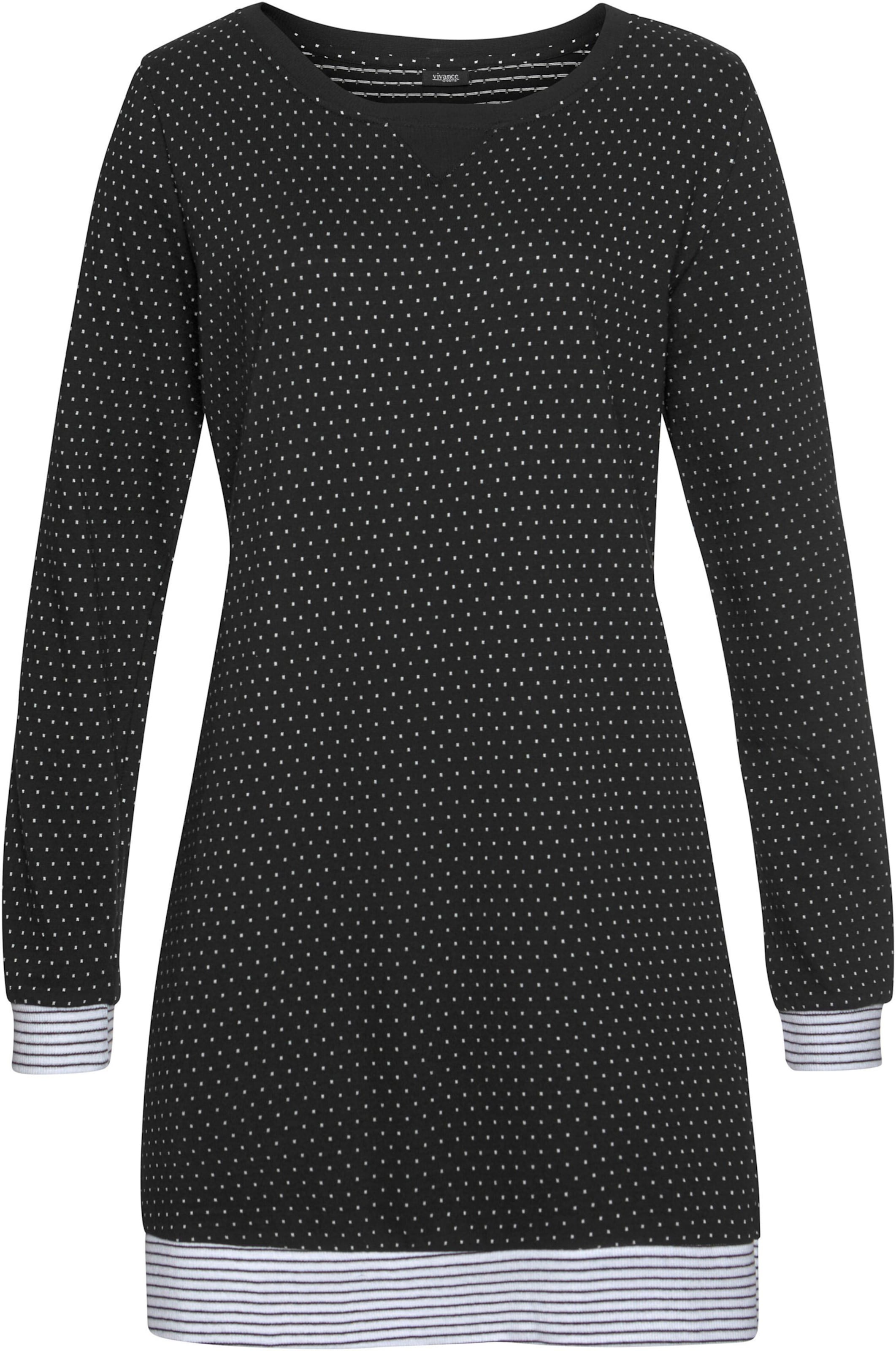 DC 9 günstig Kaufen-Nachthemd in schwarz-gepunktet von Vivance Dreams. Nachthemd in schwarz-gepunktet von Vivance Dreams <![CDATA[Mit langen Ärmeln und breiten, gestreiften Rippbündchen an den Ärmeln und am Saum. Aus 98% Baumwolle (unterstützt Cotton made in Africa), 2% 