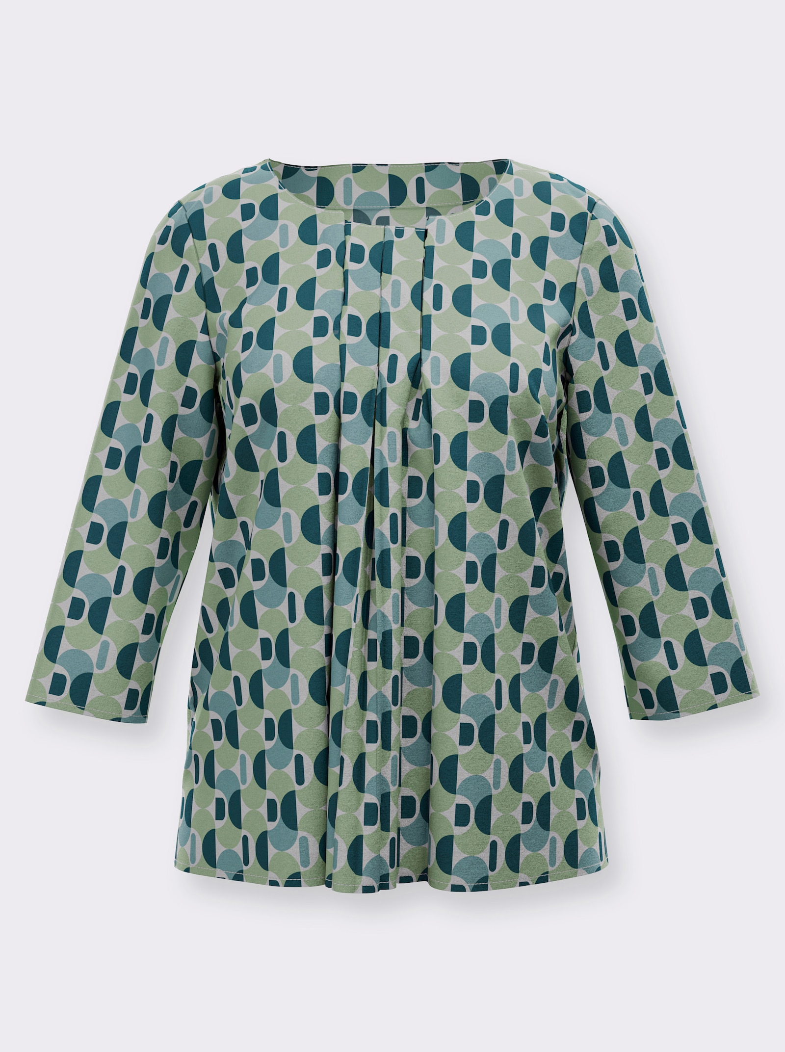 Druckbluse mit Seitenschlitzen - eucalyptus-jade-bedruckt